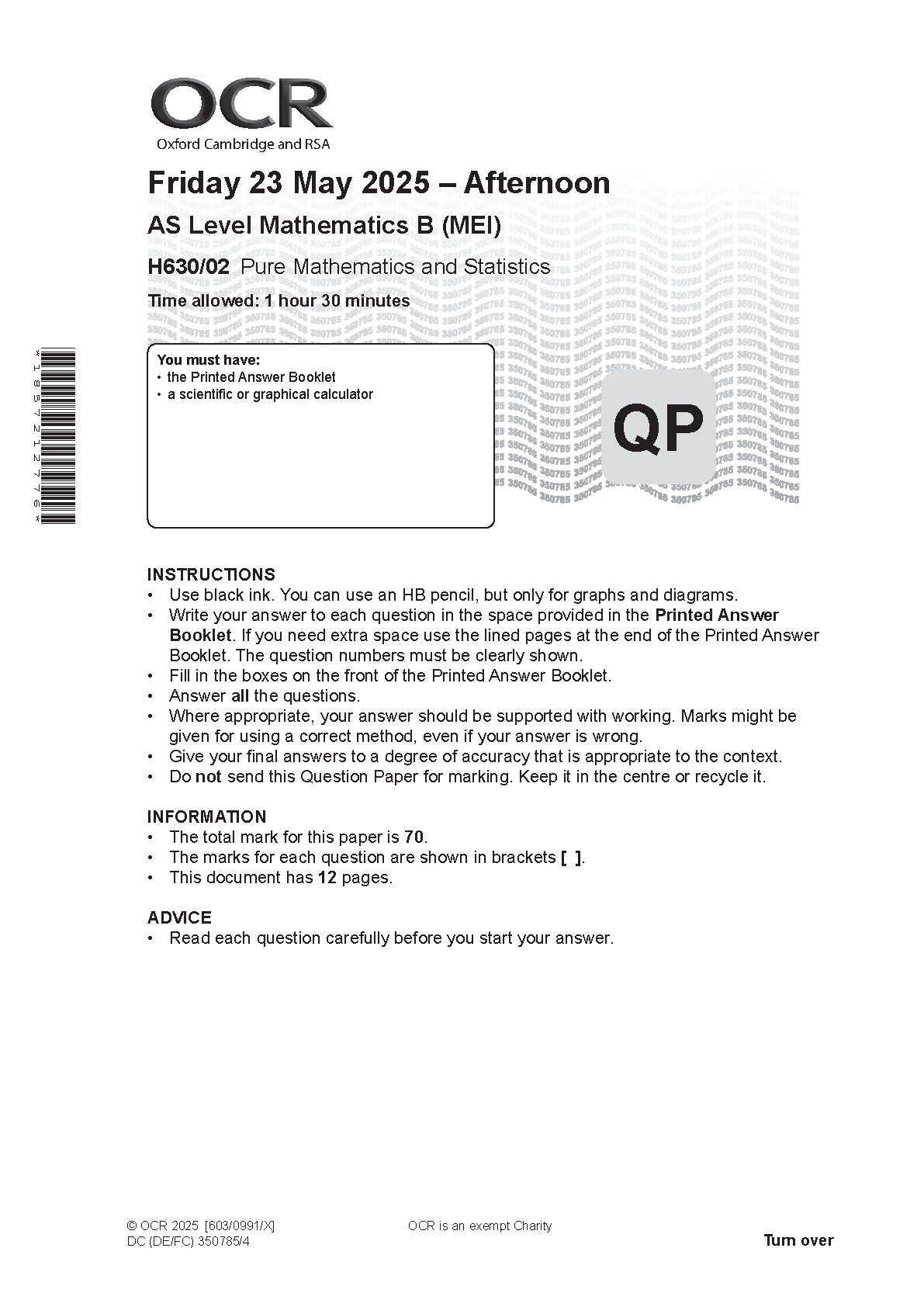 OCR AS Mathematics B MEI Paper 2 2025 Question Paper IMG-1