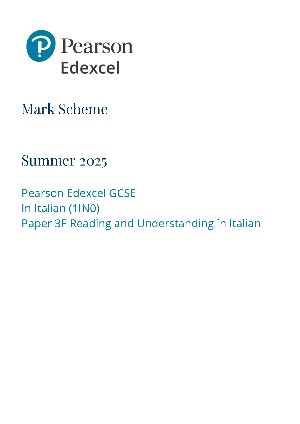 Pearson Edexcel GCSE Italian 2025 Paper 3f Mark Scheme PDF IMG-1