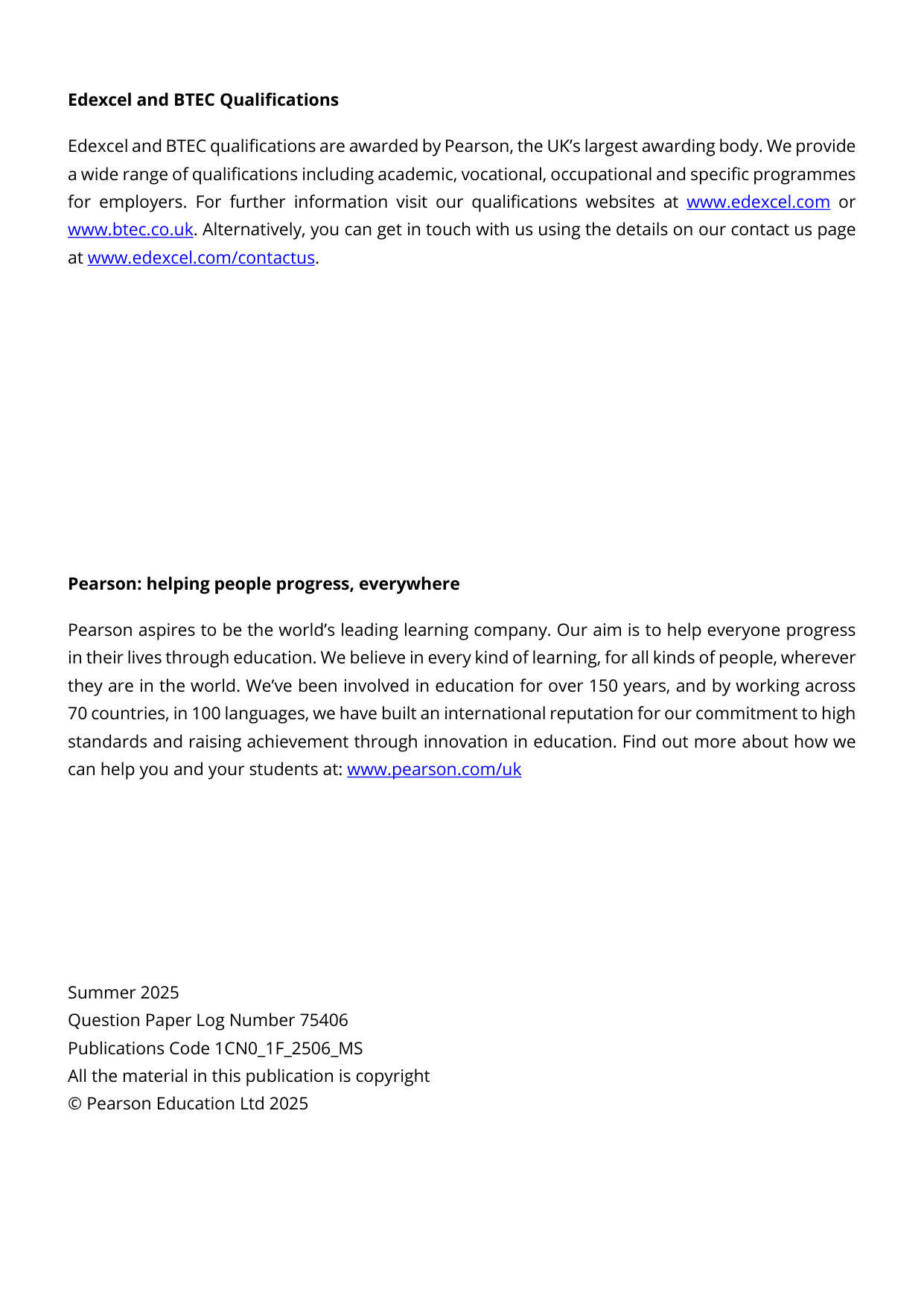 Pearson Edexcel GCSE Chinese Paper 12025 Mark Scheme
