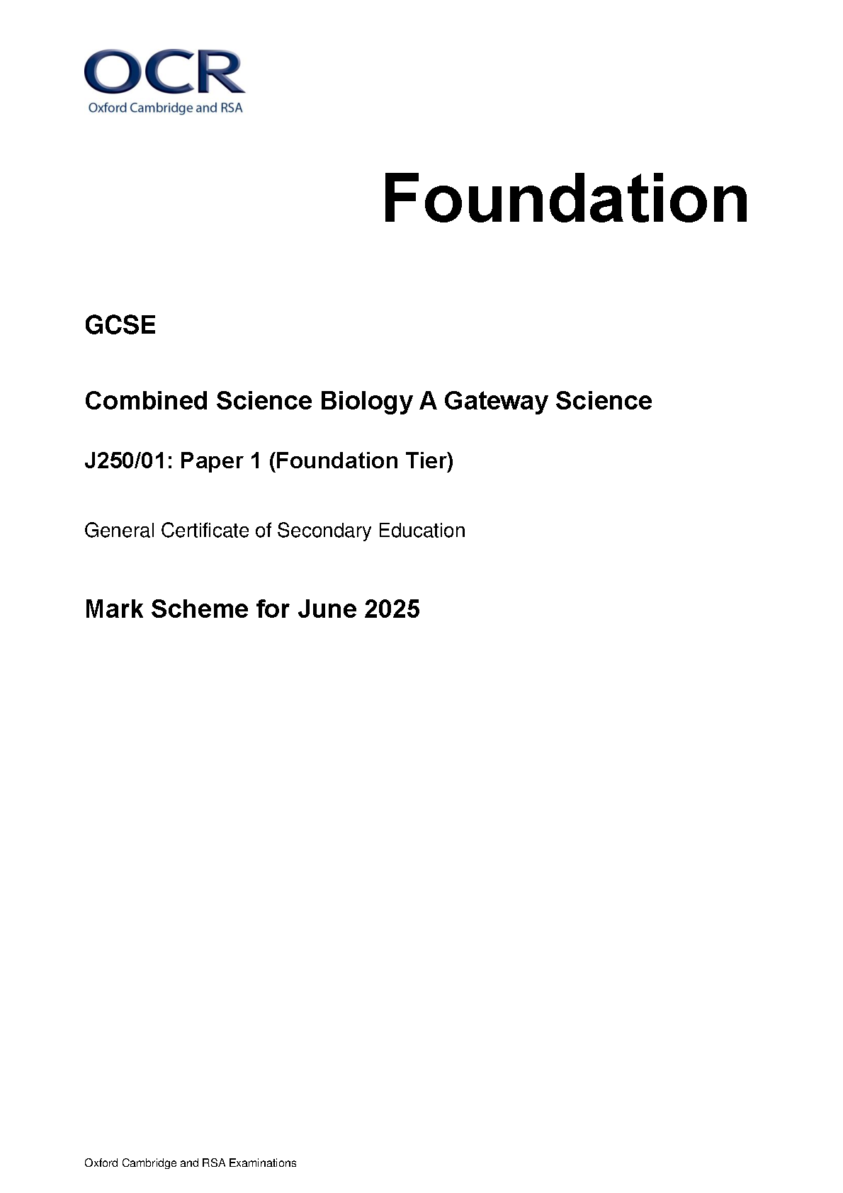 OCR GCSE Combined Science Biology A Paper 1 2025 Mark Scheme IMG-1