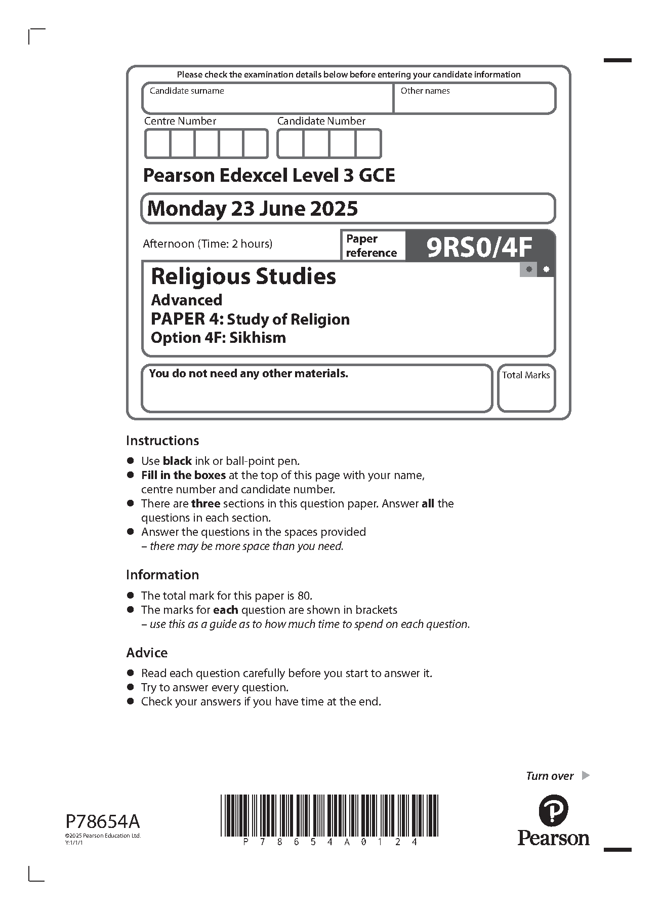 Pearson Edexcel A Level Religious Studies Paper 4F 2025 QP IMG-1