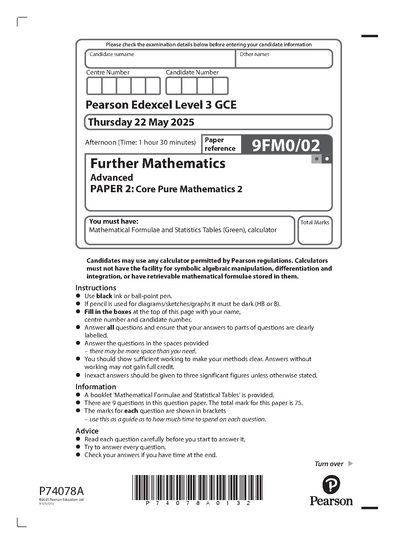 Pearson Edexcel A Level Further Mathematics 2025 Paper 2 QP IMG-1
