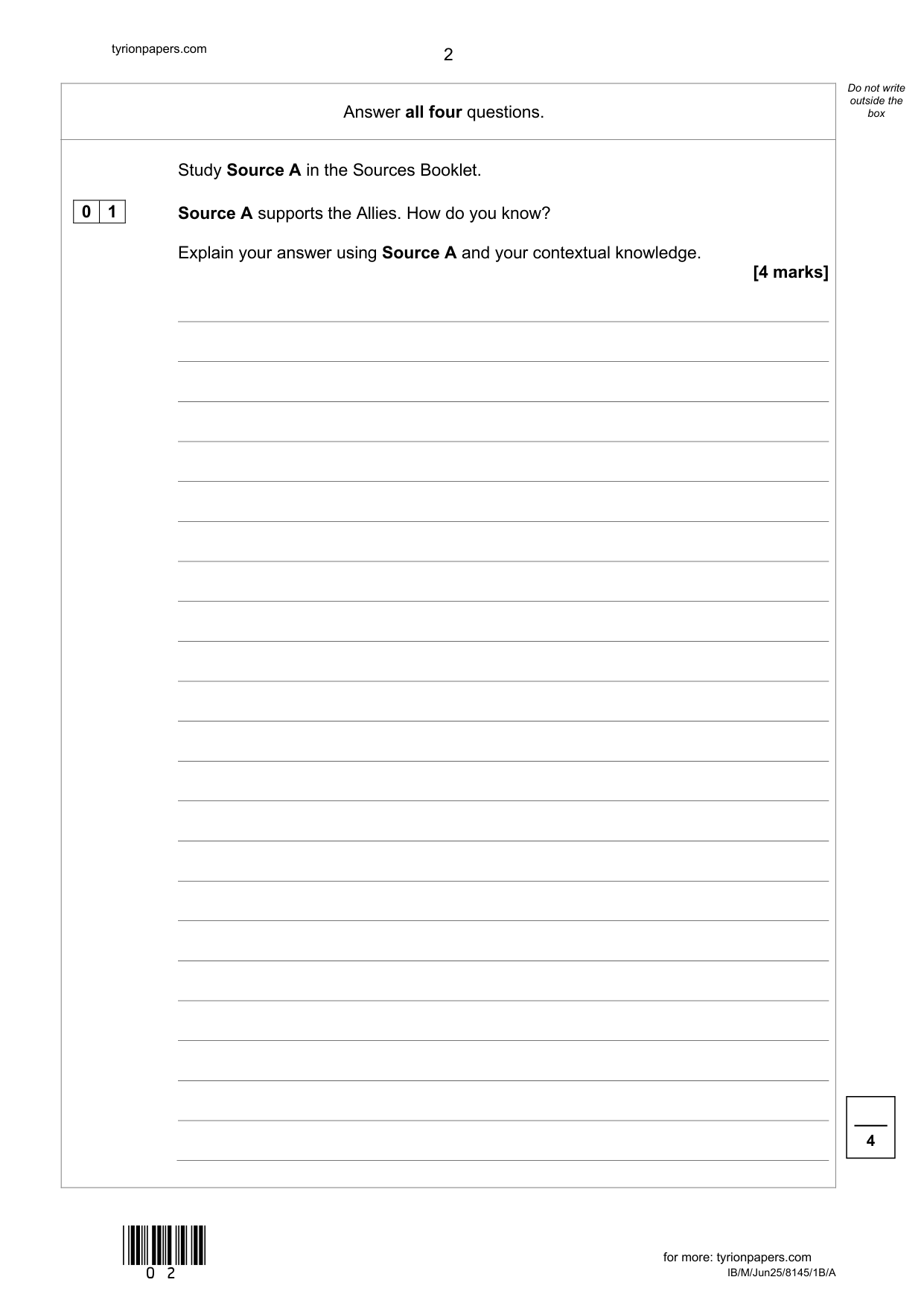 AQA GCSE History Paper 1b Section B/A 2025 Question Paper