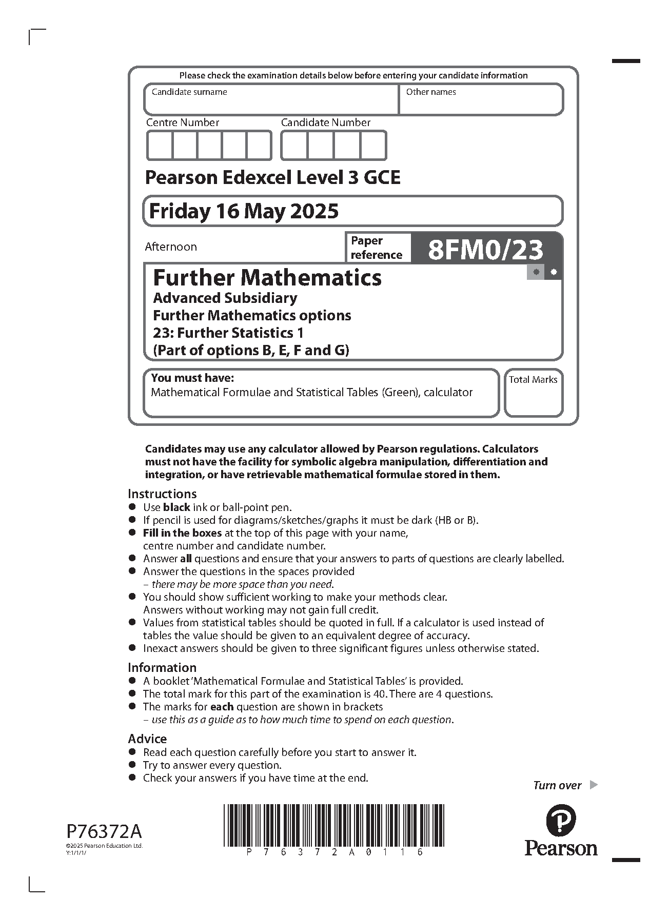 Pearson Edexcel AS Further Mathematics Paper 23 2025 QP IMG-1