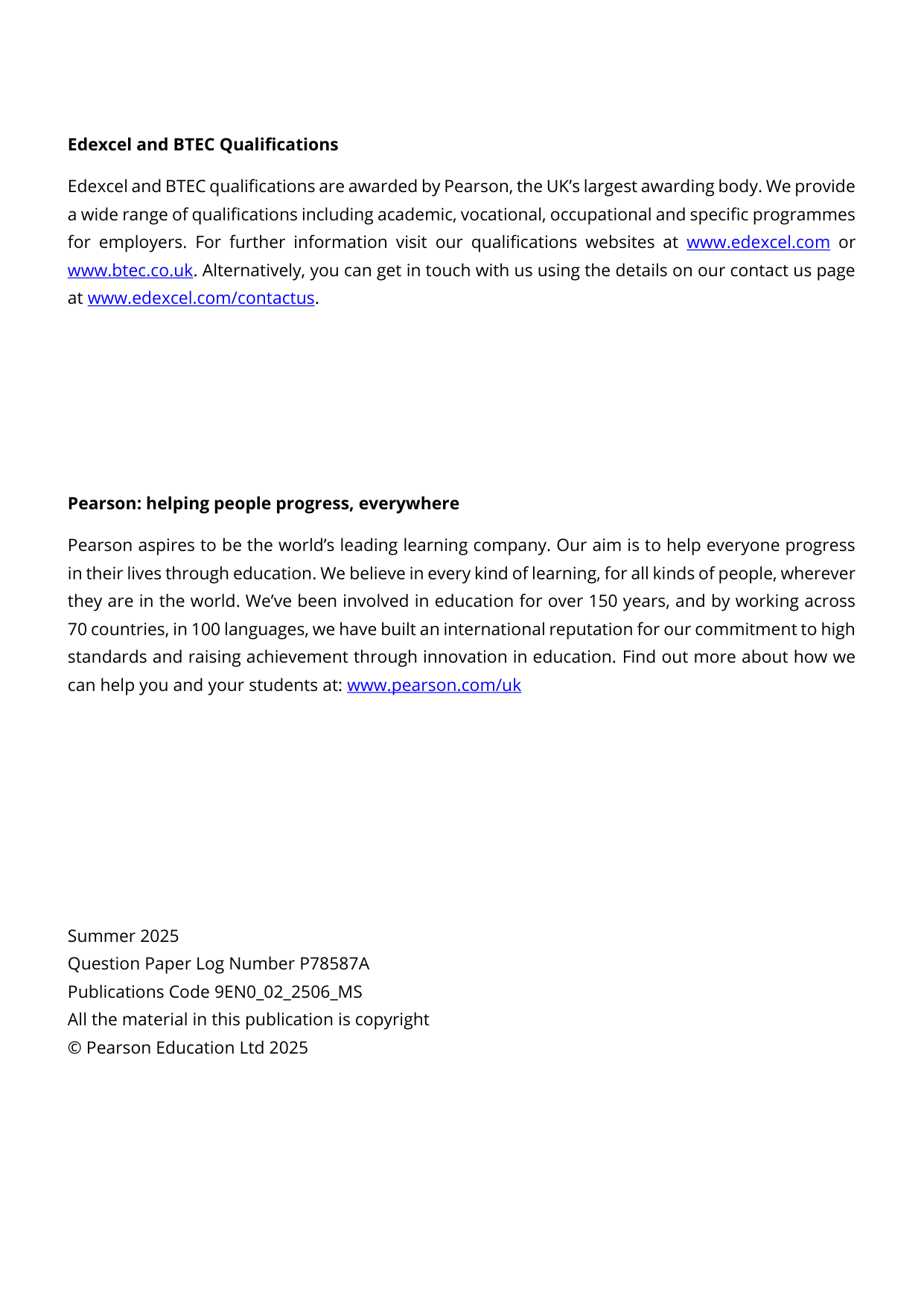 Pearson Edexcel A Level English Language Paper 2 2025 Ms