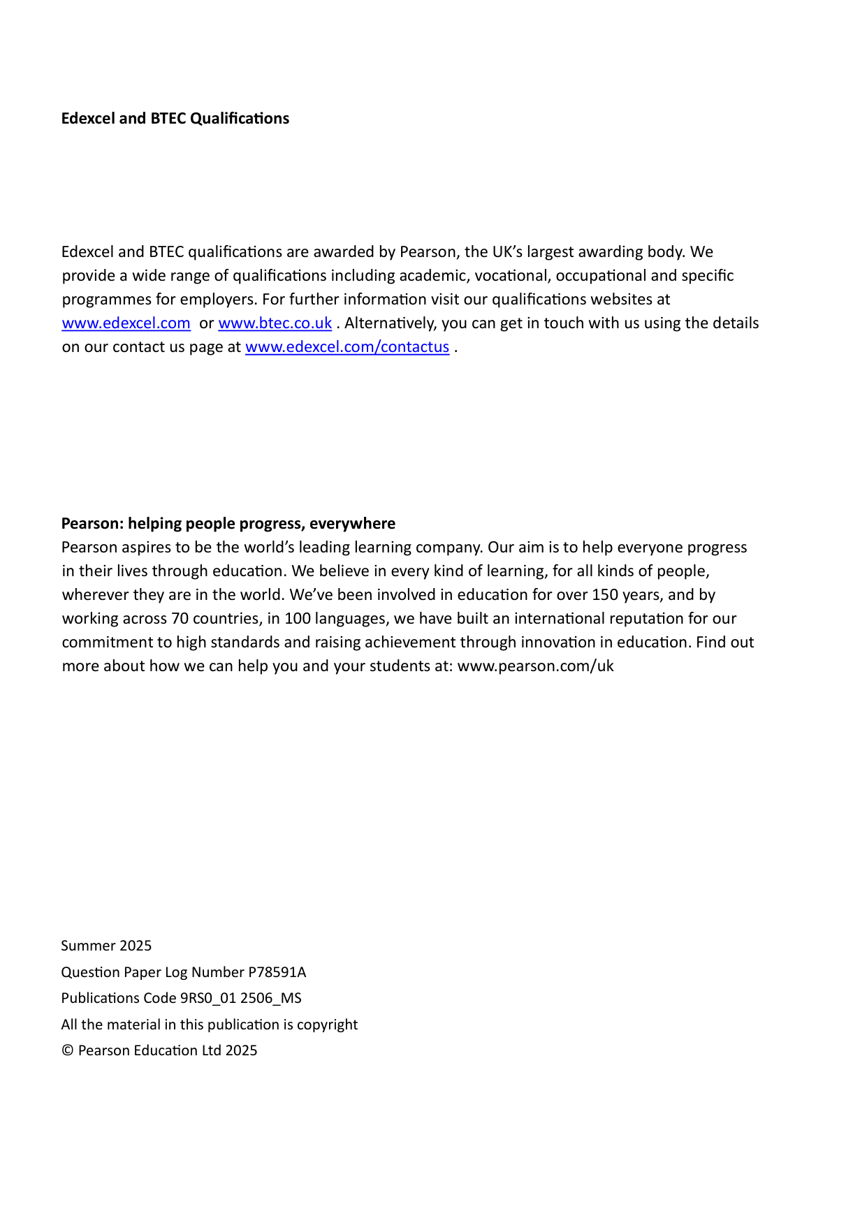 Pearson Edexcel A Level Religious Studies Paper 1 2025 Ms
