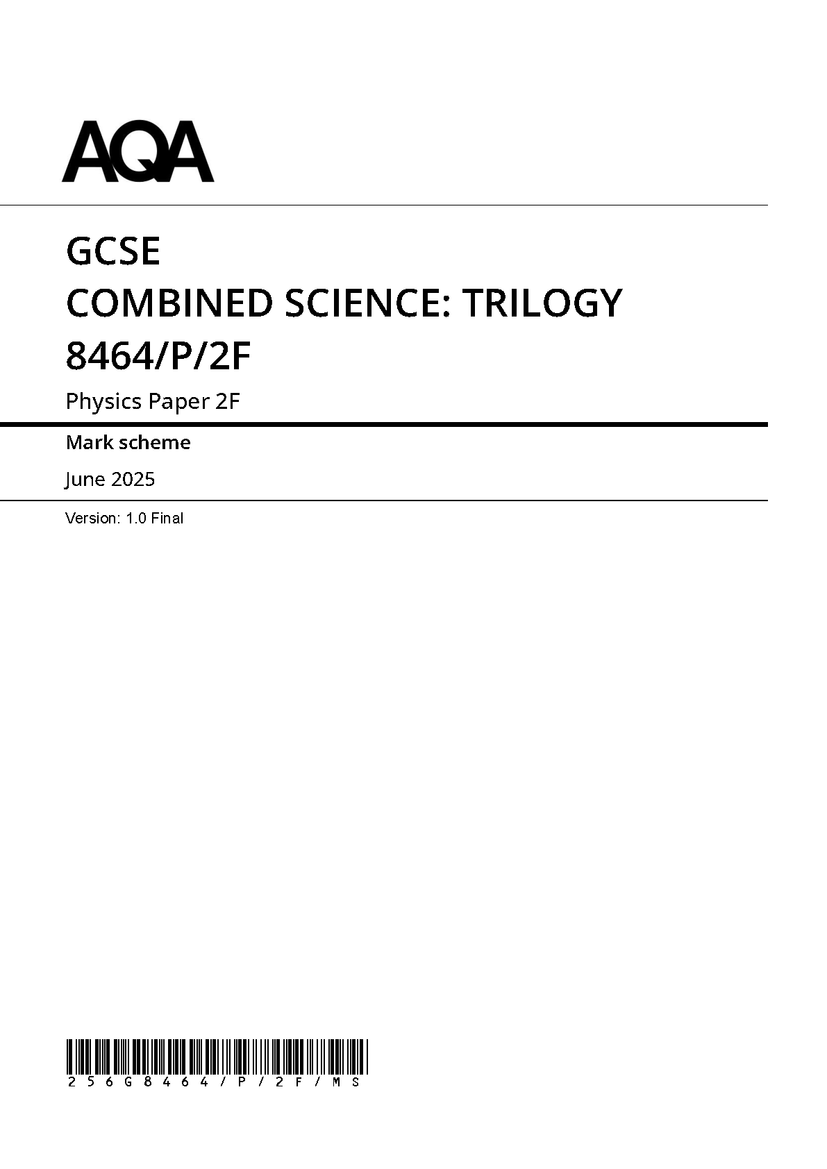 AQA GCSE Trilogy Physics 2F 2025 Mark Scheme PDF IMG-1