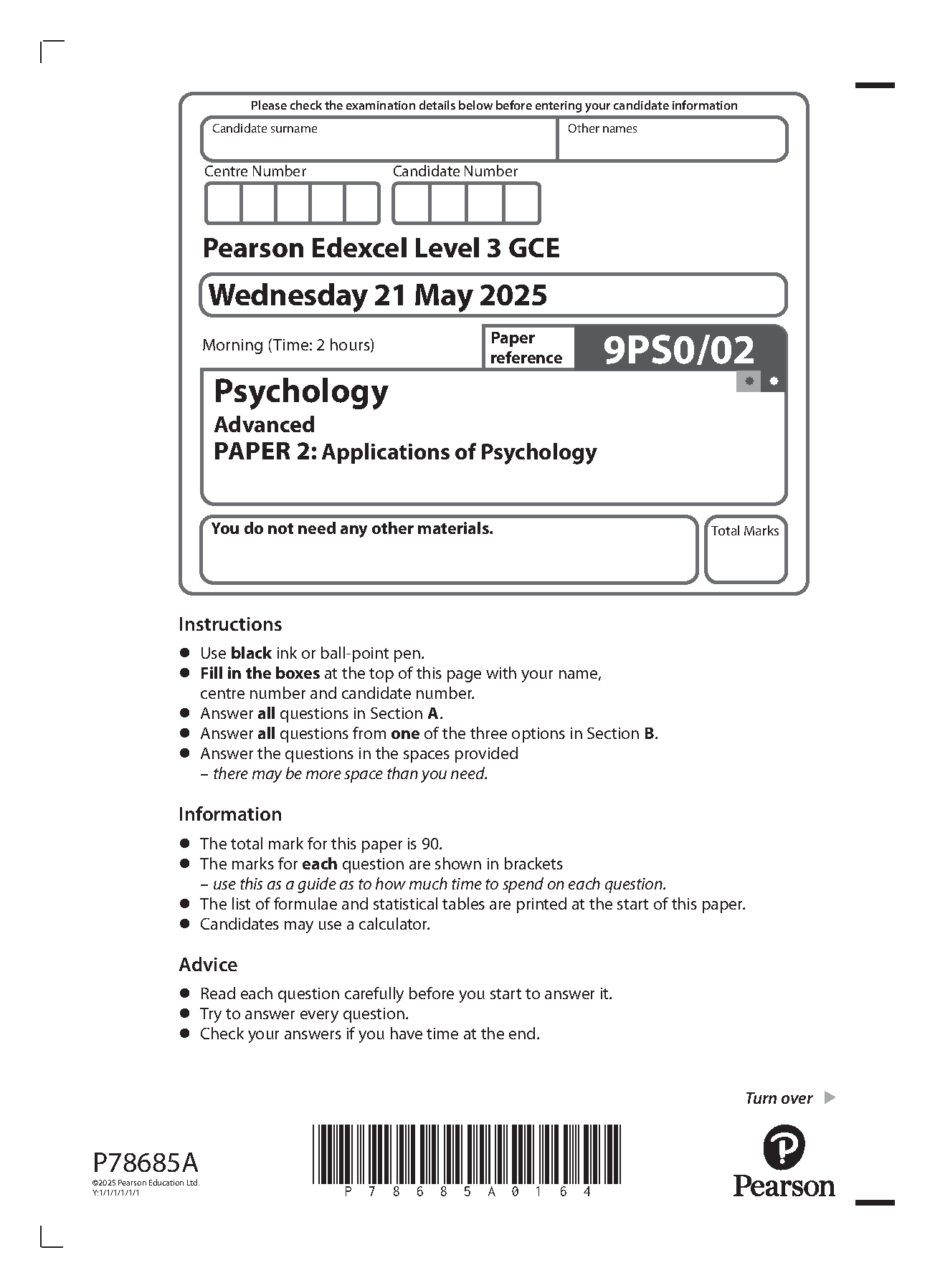 Pearson Edexcel A Level Psychology Paper 2 2025 QP IMG-1