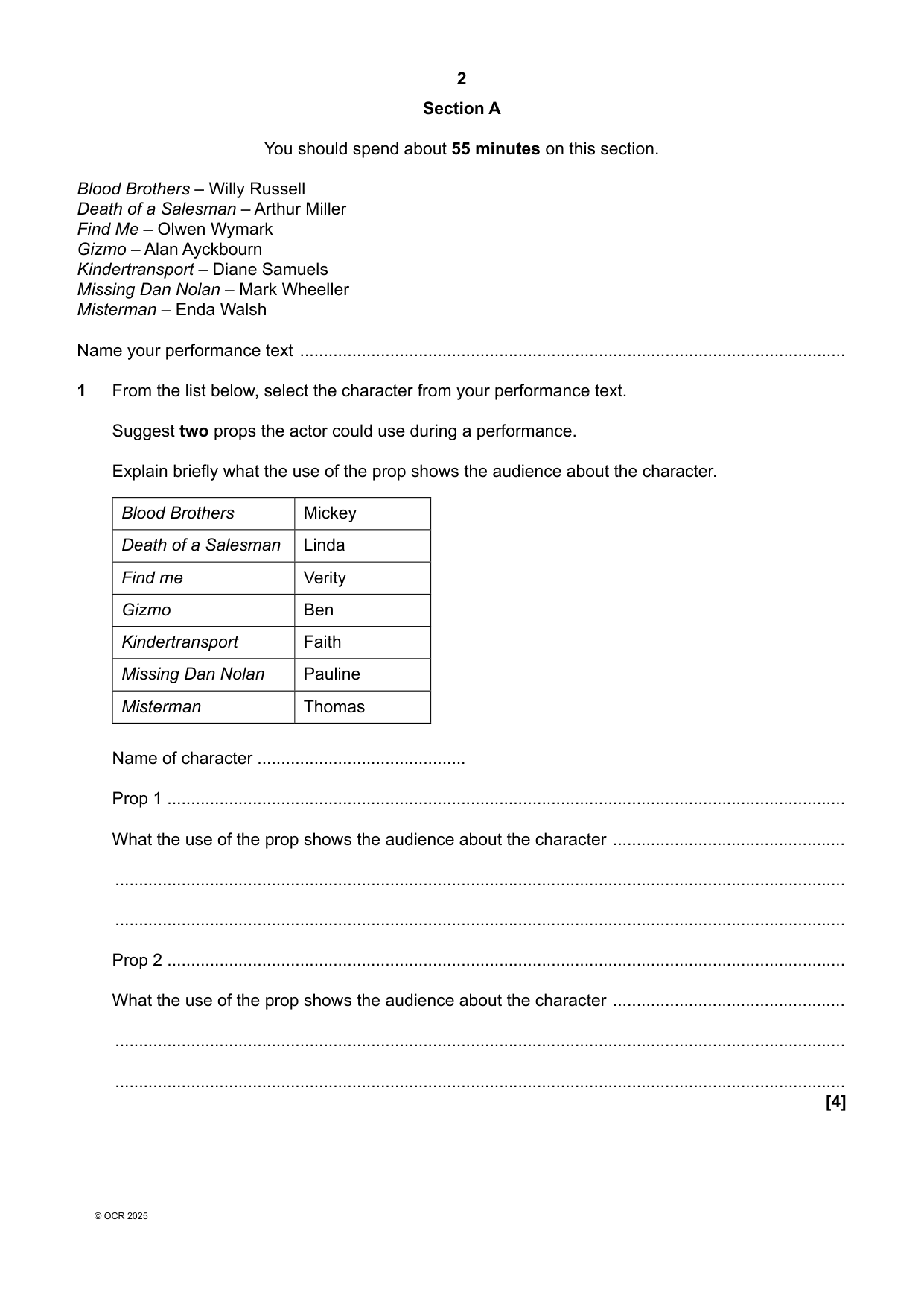 OCR GCSE Drama Paper 4 2025 Question Paper