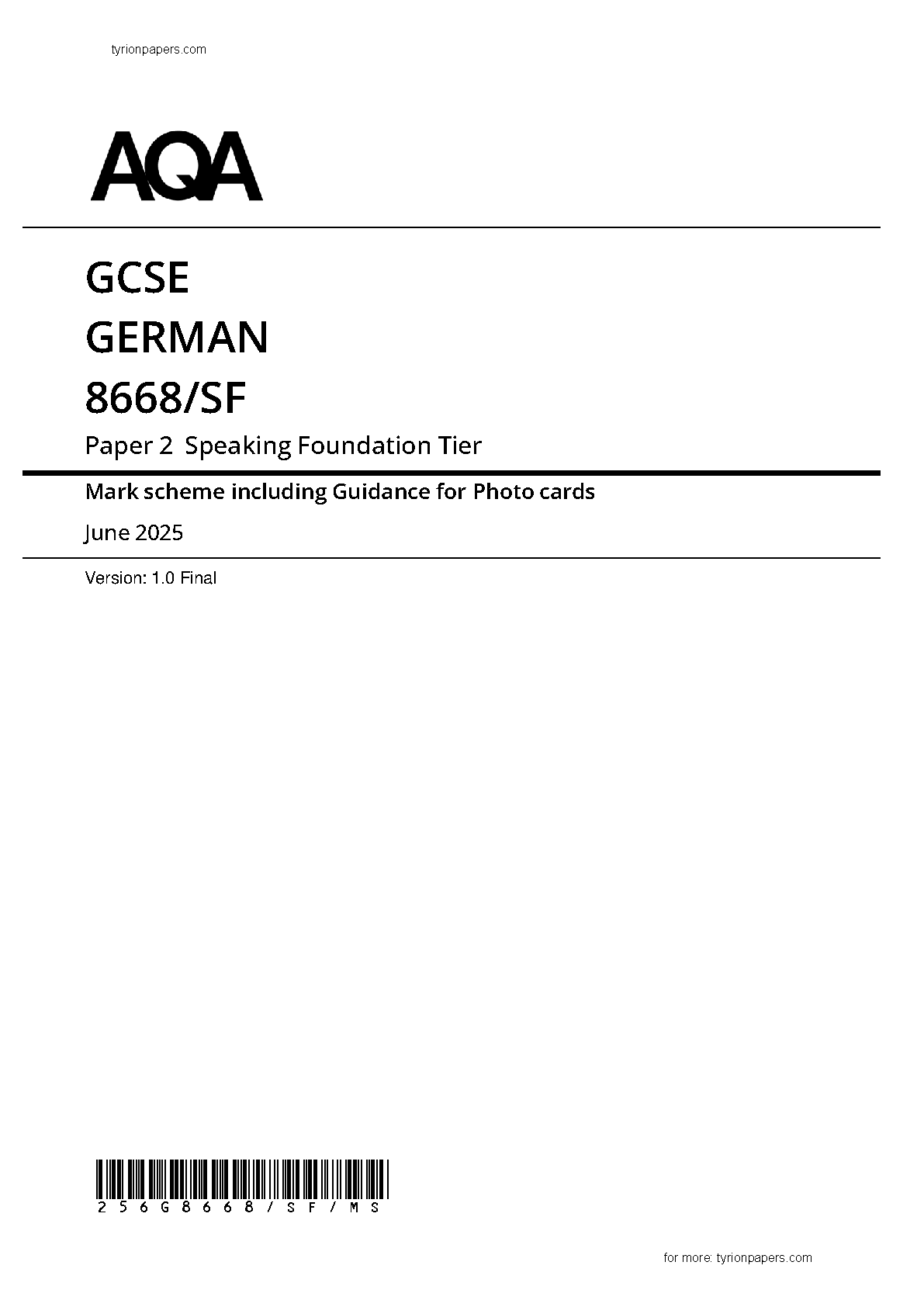 AQA GCSE German Paper 2F 2025 Speaking Mark Scheme IMG-1