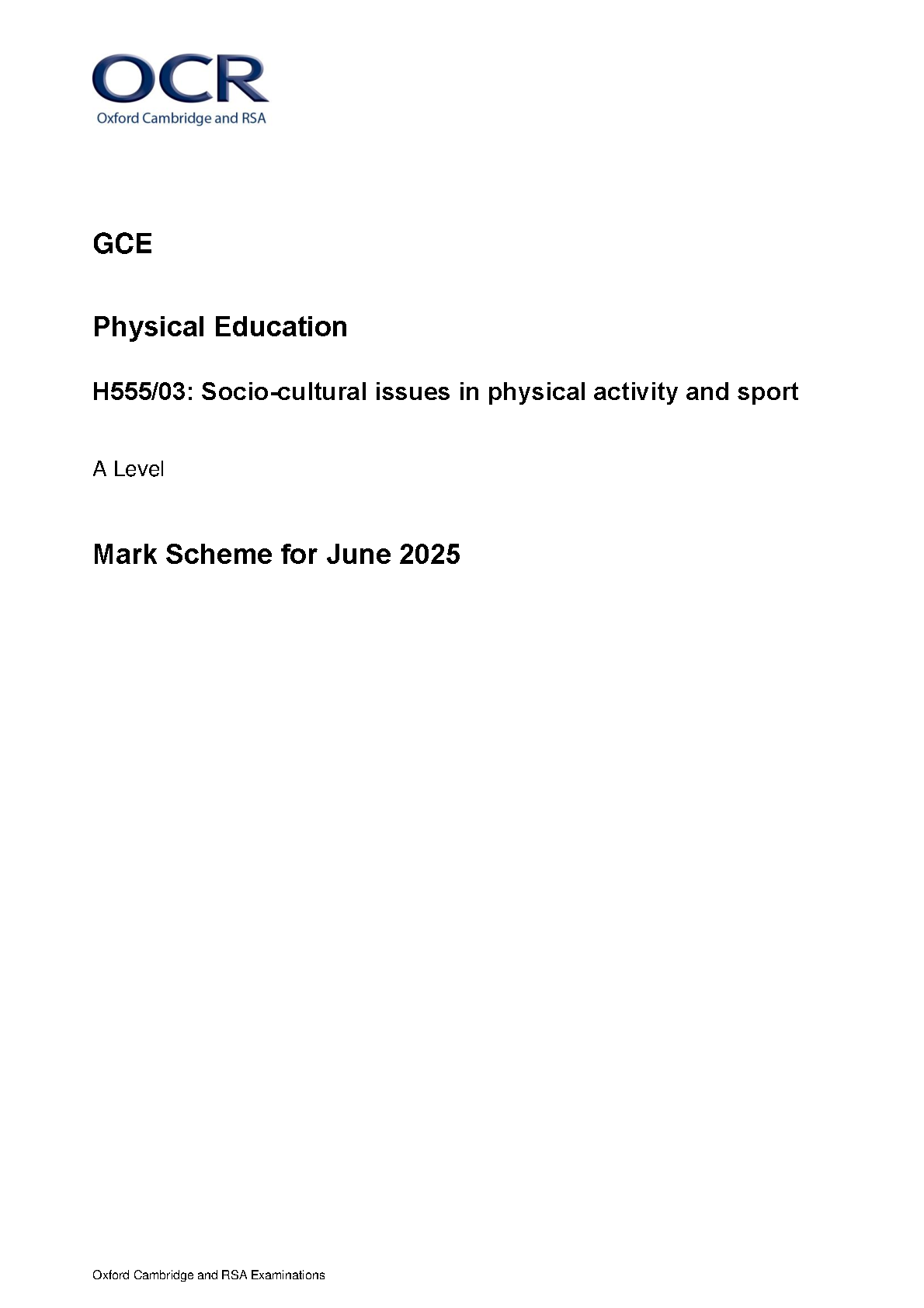 OCR A Level Physical Education Paper 3 2025 Mark Scheme IMG-1