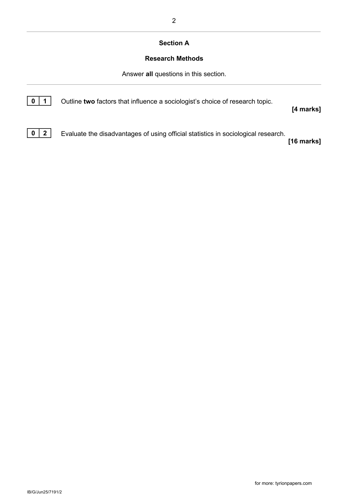AQA AS Sociology Paper 2 2025 Question Paper