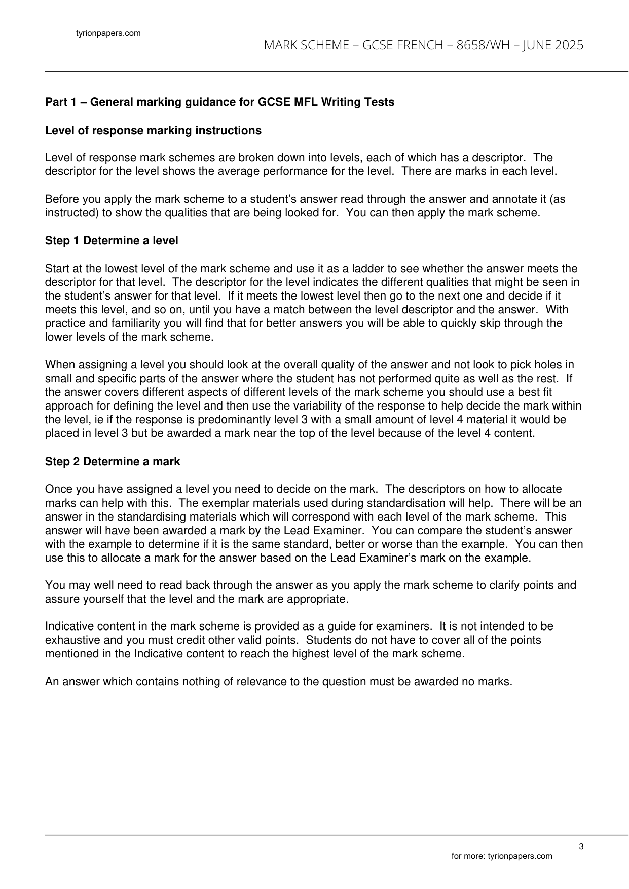 AQA GCSE French Paper 4 2025 Mark Scheme IMG-3