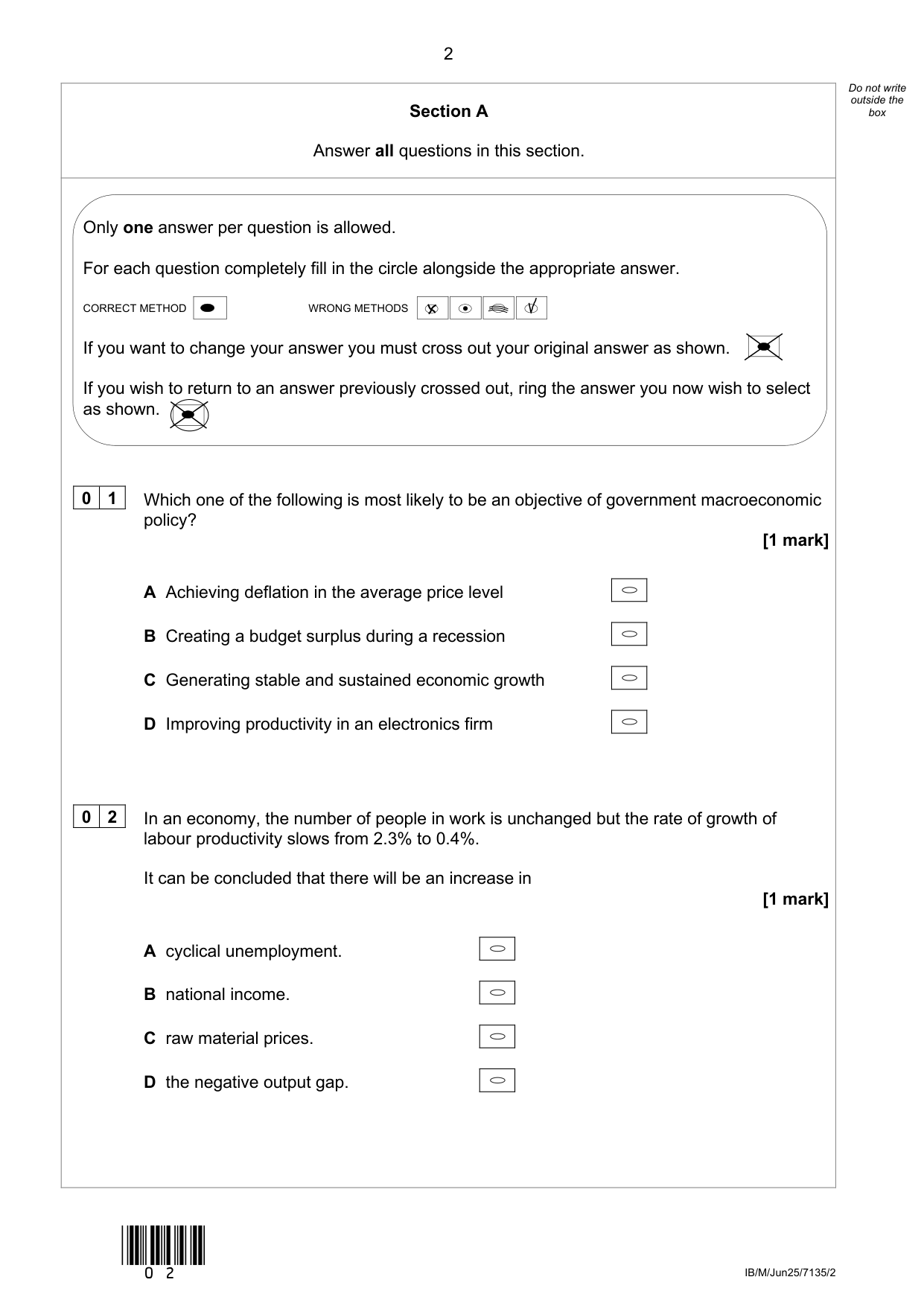 AQA AS Economics Paper 2 2025 Question Paper PDF