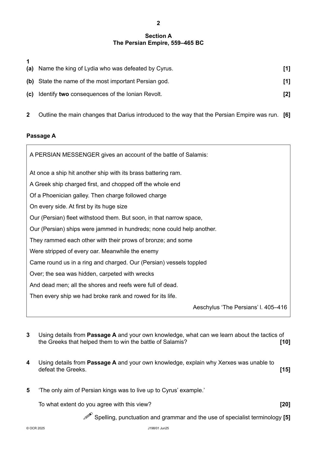 OCR GCSE Ancient History Paper 1 2025 Question Paper