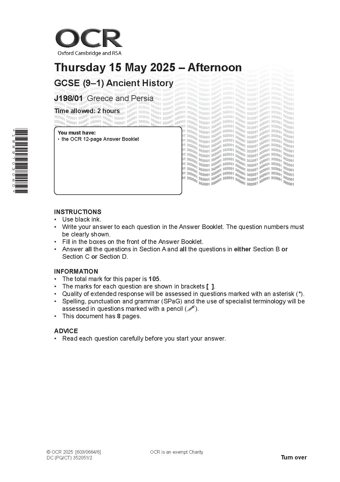 OCR GCSE Ancient History Paper 1 2025 Question Paper