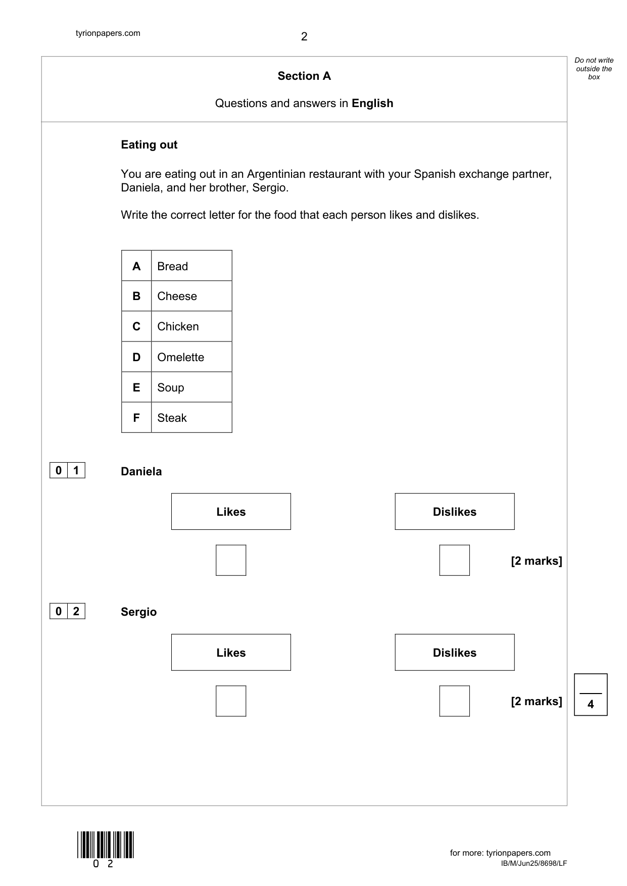 AQA GCSE Spanish Paper 1F 2025 Listening QP