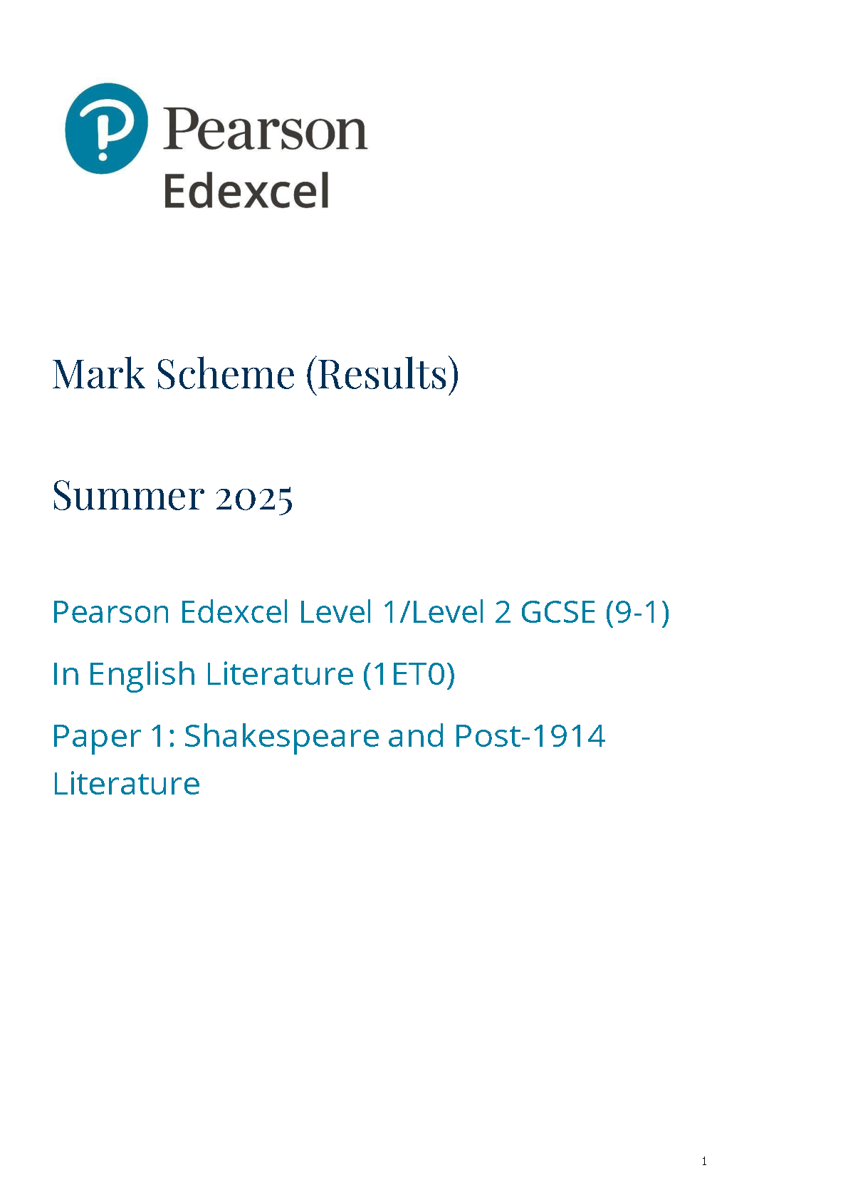 Pearson Edexcel GCSE English Literature Paper 1 2025 MS PDF