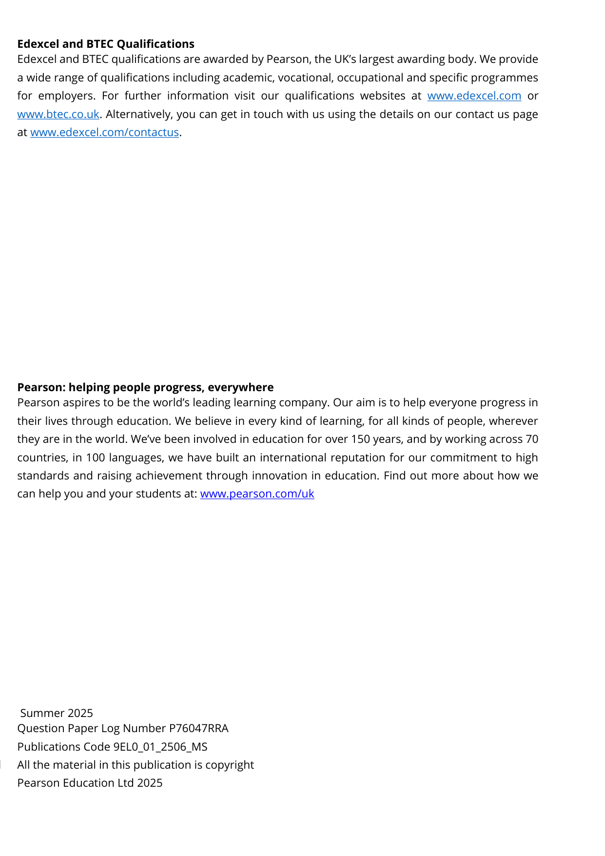 Pearson Edexcel A Level English Language and Literature MS