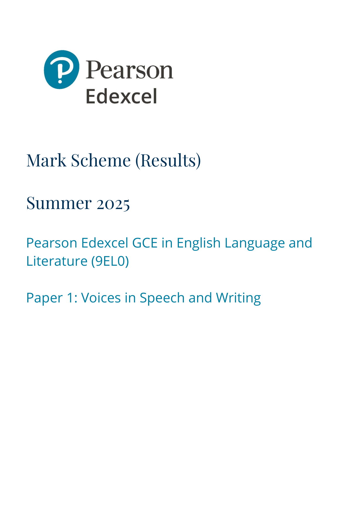 Pearson Edexcel A Level English Language and Literature MS