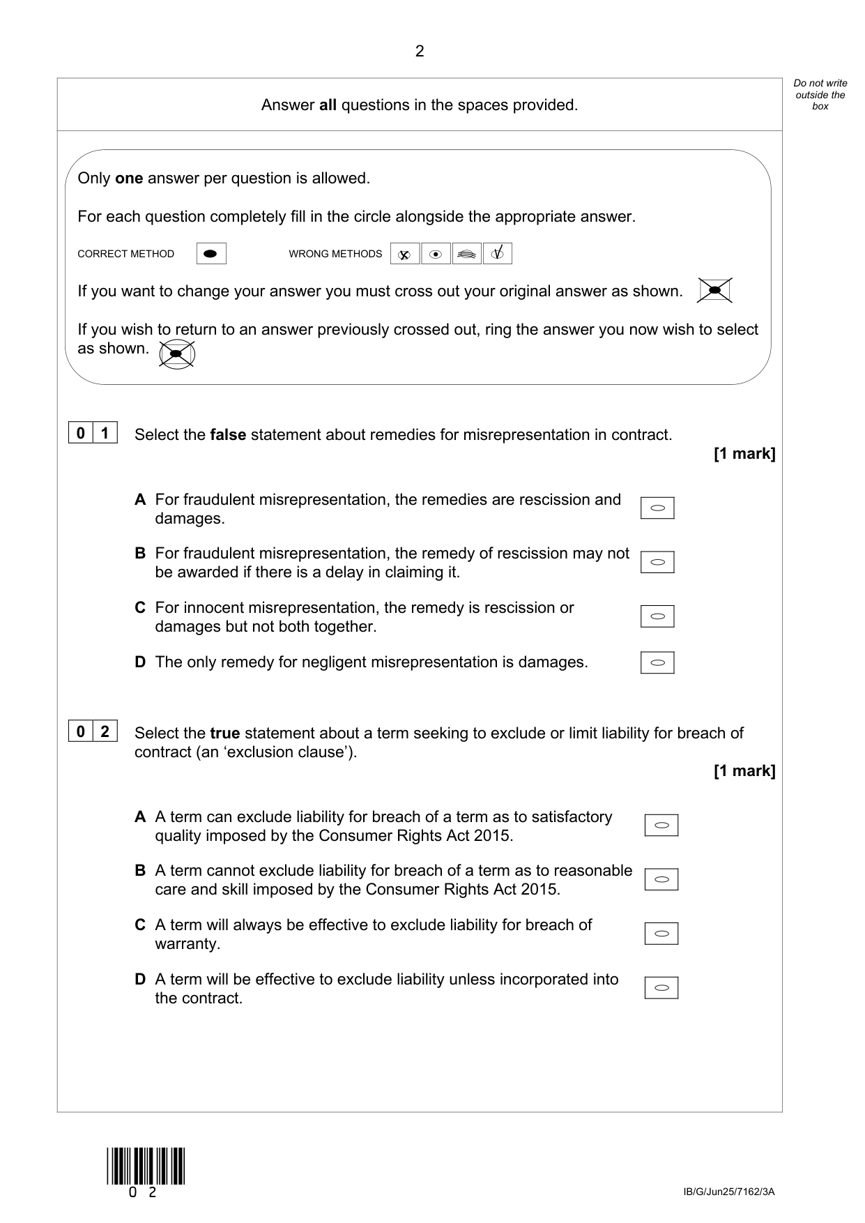 AQA A Level Law Paper 3A 2025 QP PDF