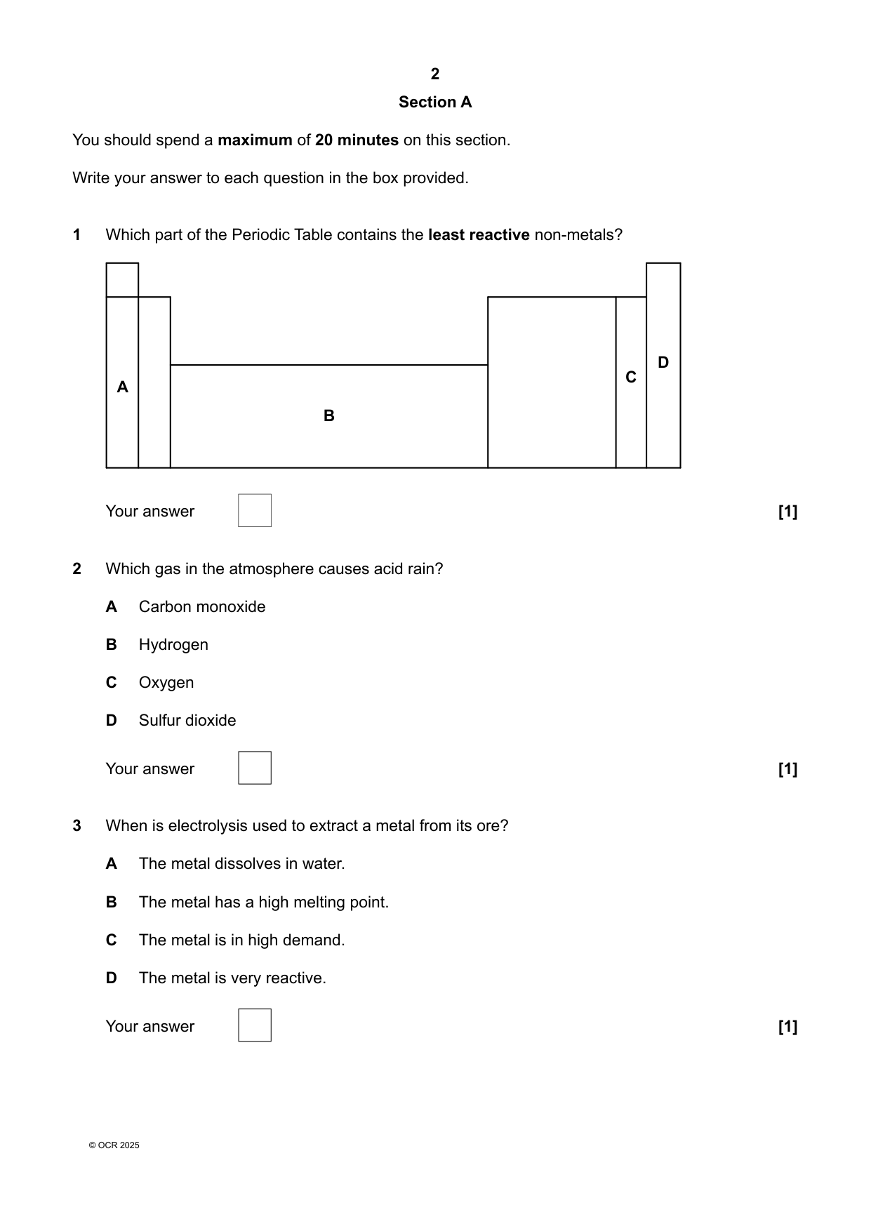 OCR GCSE Chemistry Combined Science A Paper 4 2025 QP