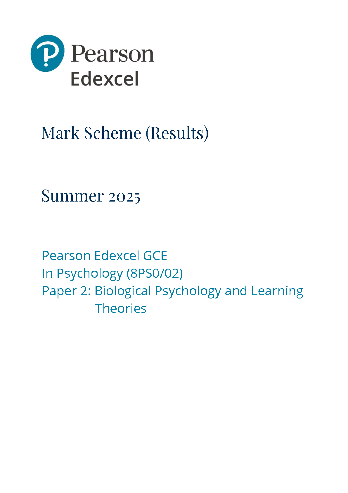 Pearson Edexcel AS Psychology Paper 2 2025 Mark Scheme IMG-1
