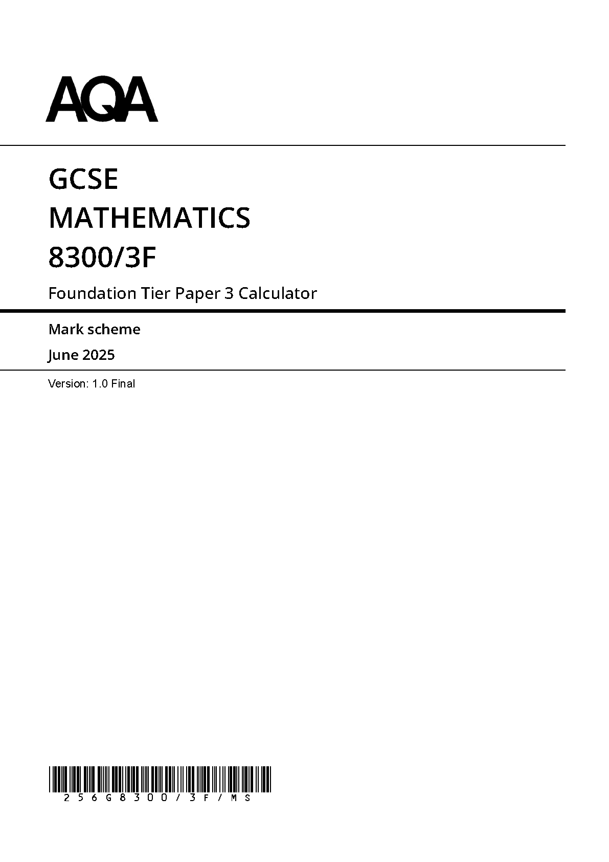 AQA GCSE Maths Paper 3 2025 Mark Scheme PDF IMG-1