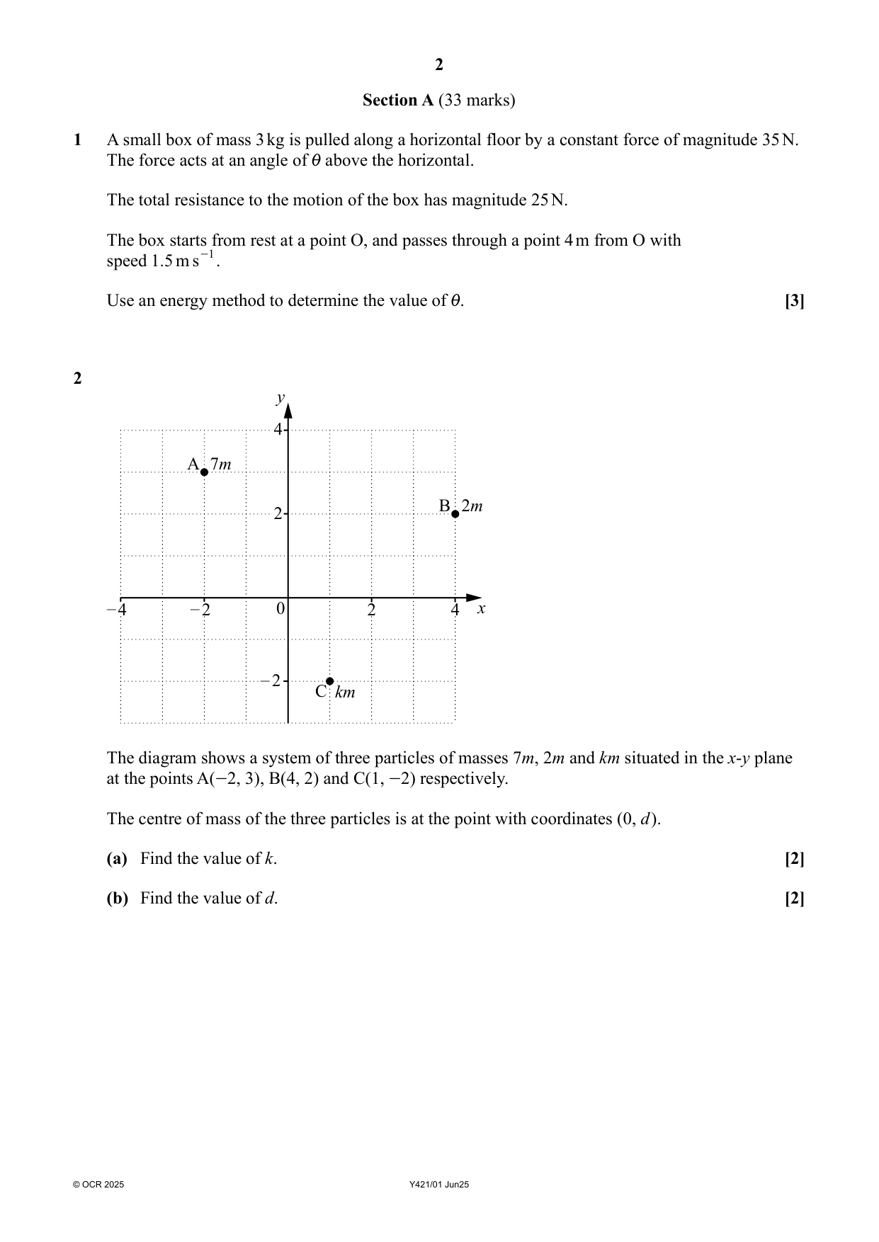 OCR A Level Further Maths Paper 1 Mechanics Major 2025 QP