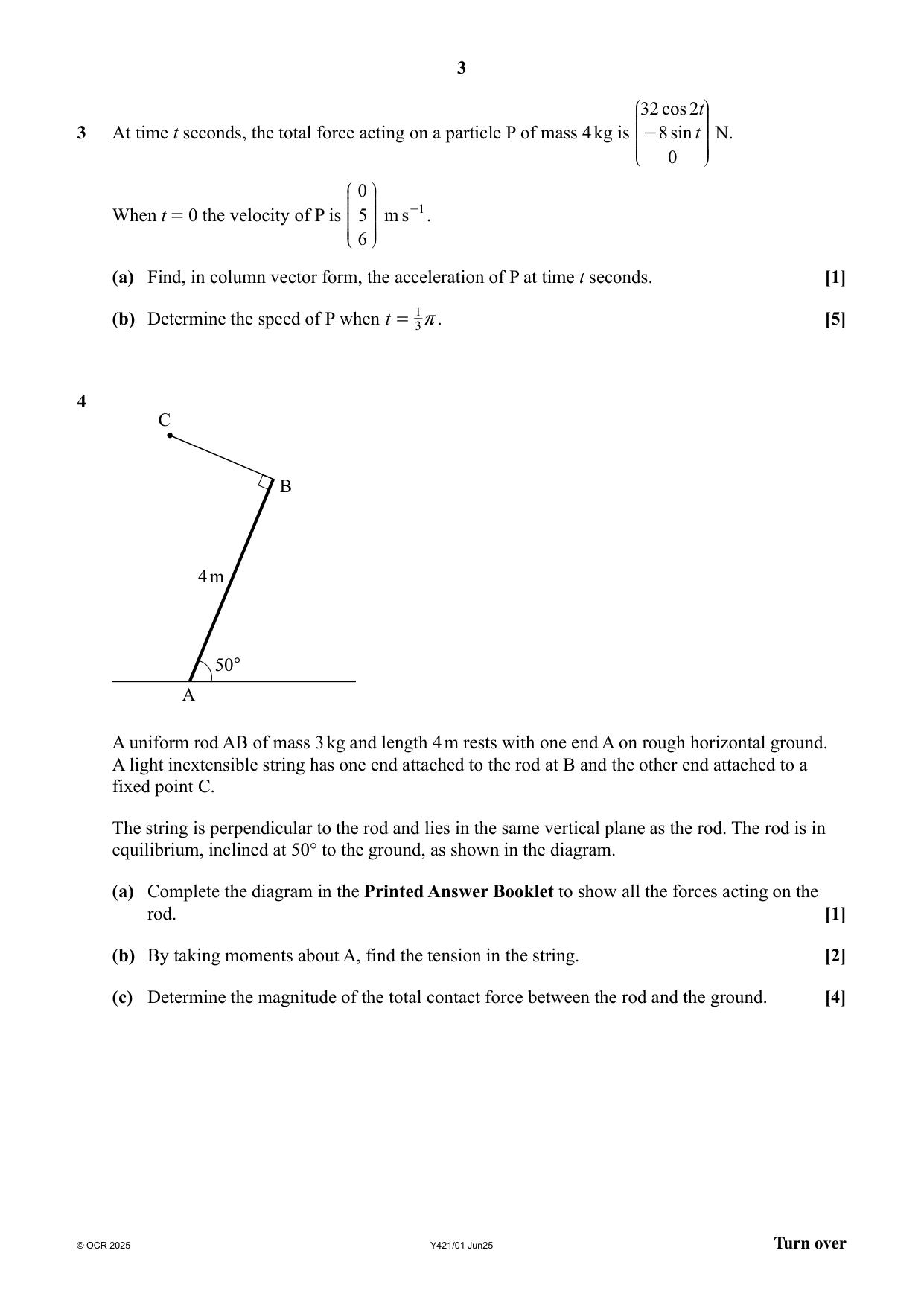 OCR A Level Further Maths Paper 1 Mechanics Major 2025 QP IMG-3