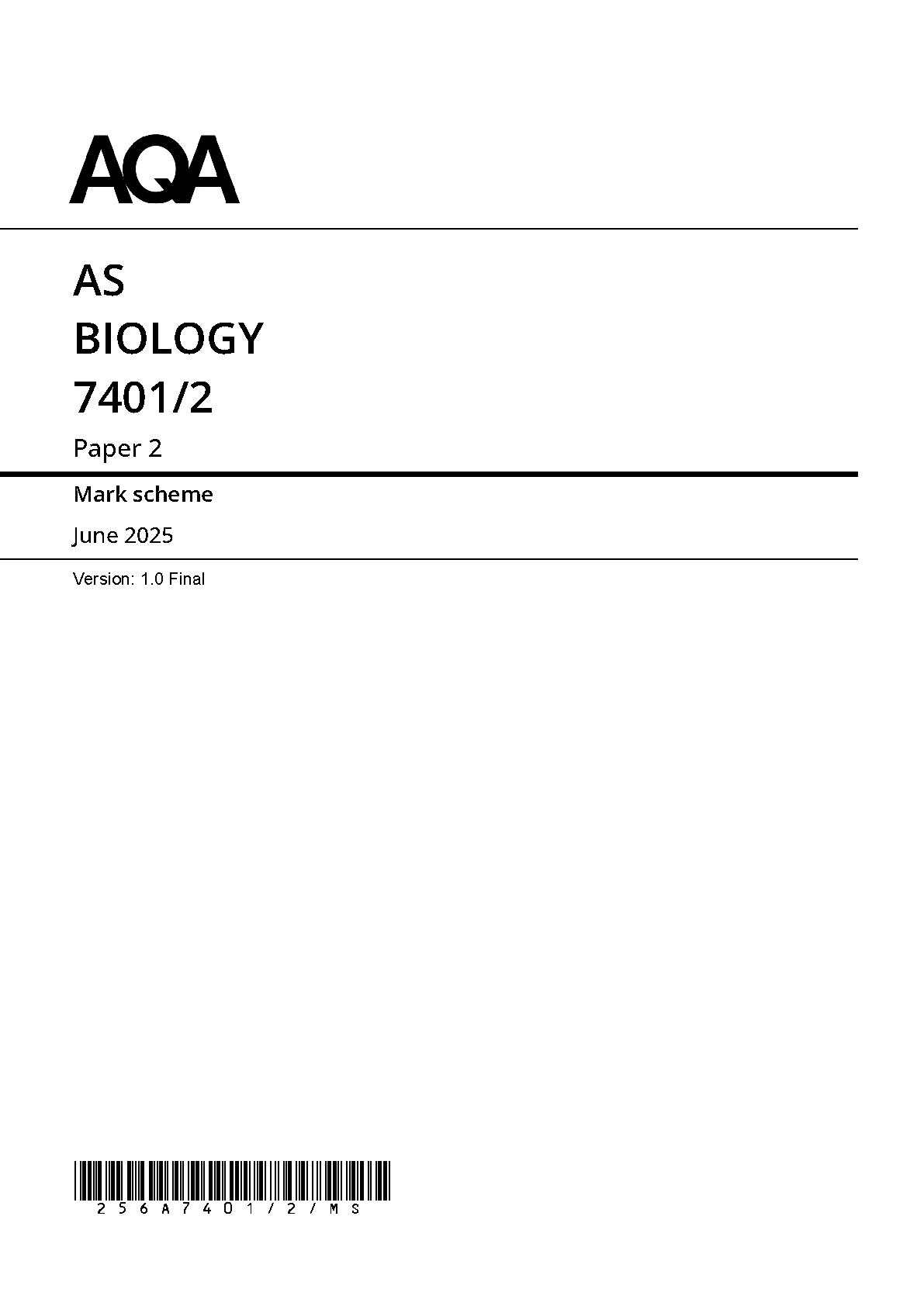 AQA AS Biology Paper 2 2025 Mark Scheme PDF IMG-1