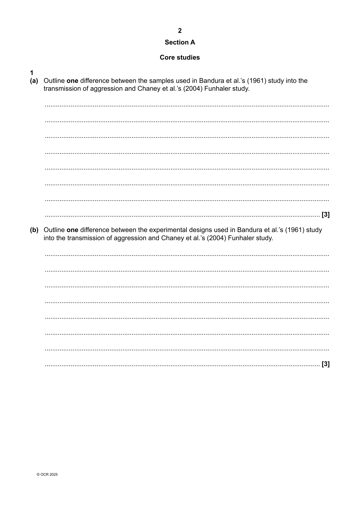 OCR A Level Psychology Paper 2  2025 QP