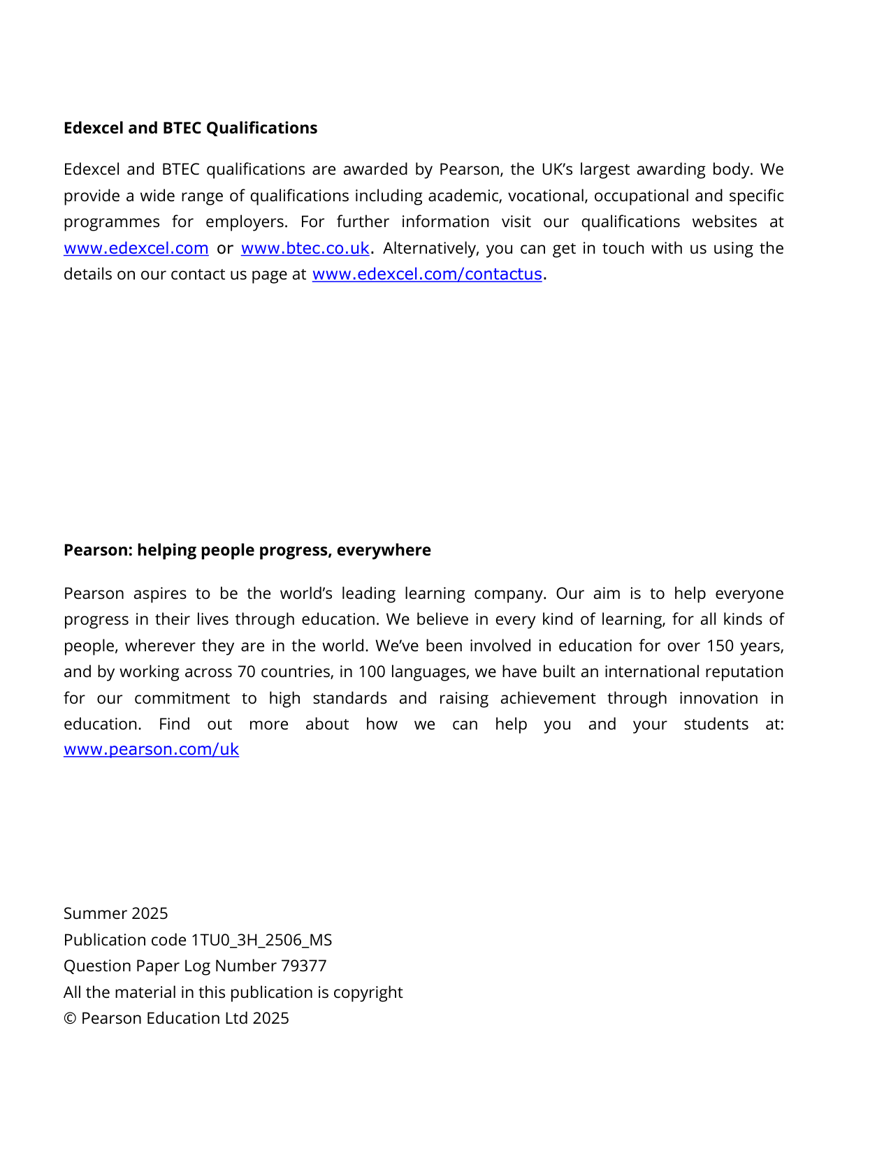 Pearson Edexcel GCSE Turkish Paper 3H 2025 Mark Scheme