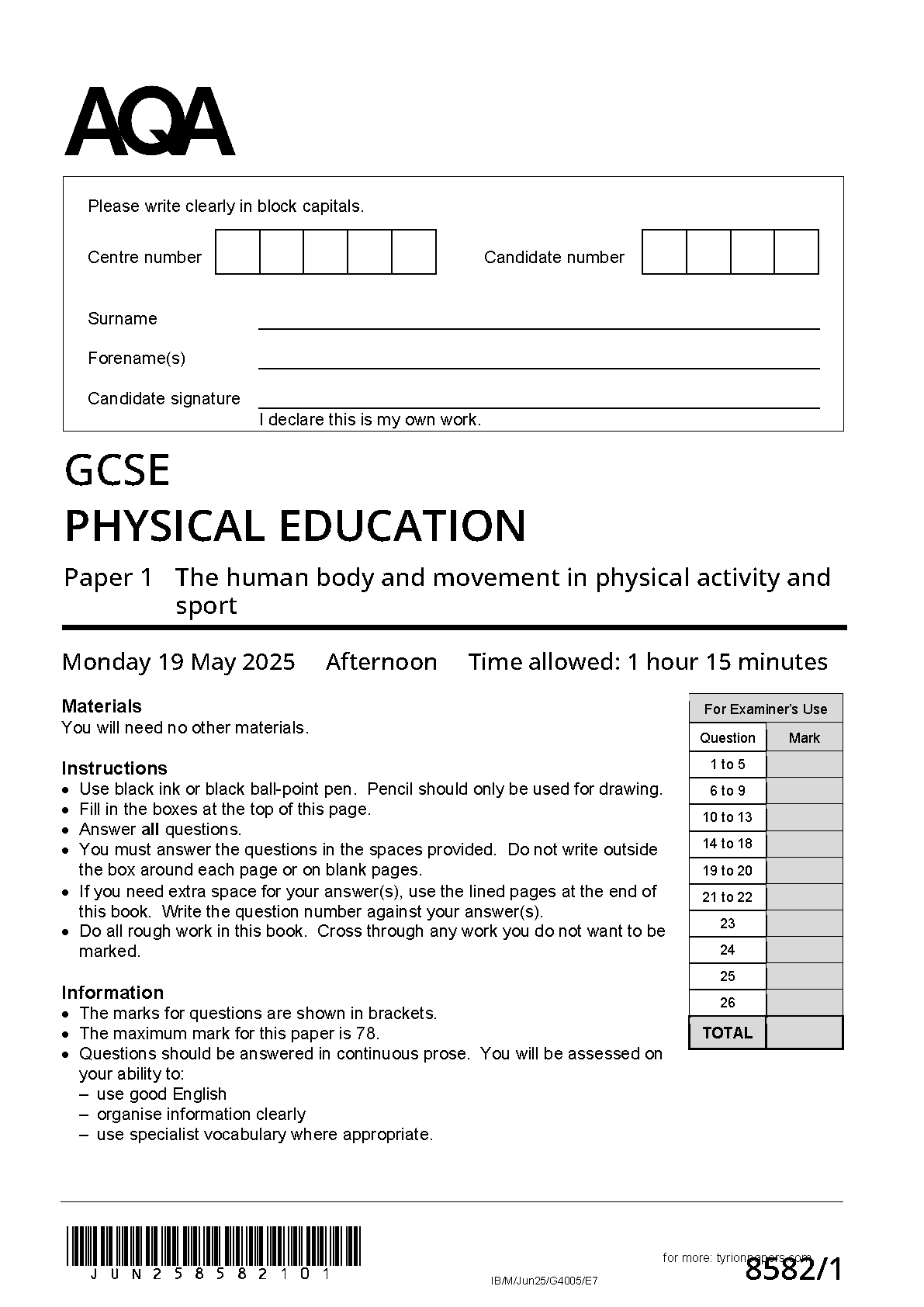 AQA GCSE Physical Education Paper 1 2025 QP PDF IMG-1