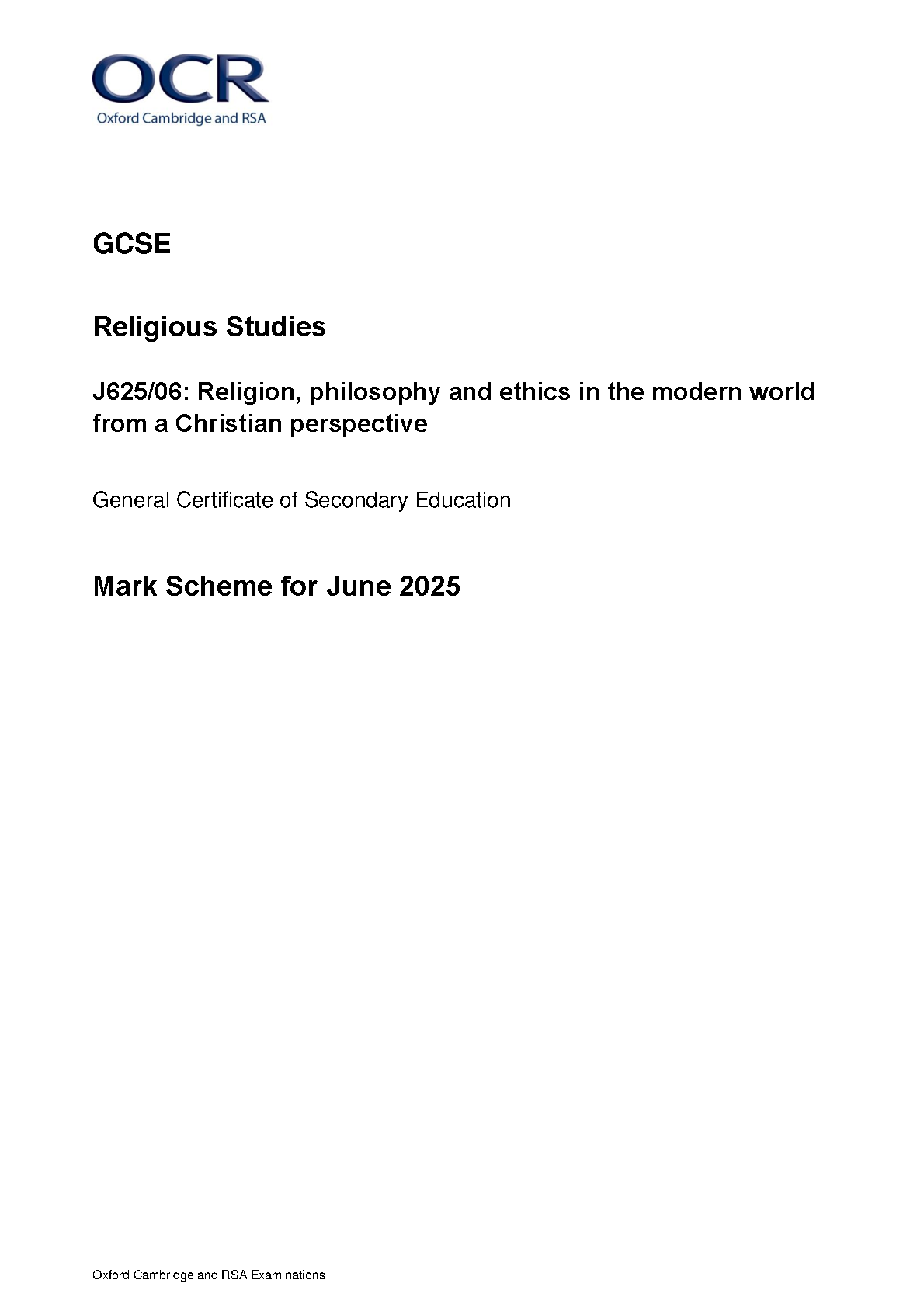 OCR GCSE Religious Studies Paper 6 2025 Mark Scheme IMG-1