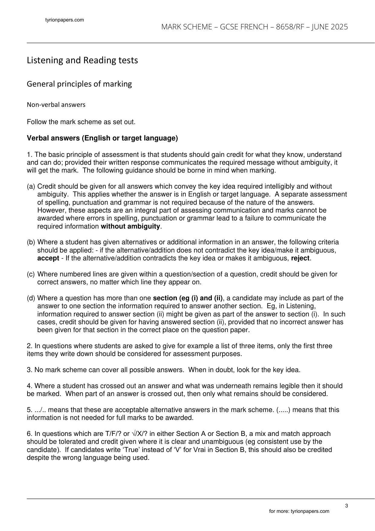 AQA GCSE French Paper 3F 2025 Mark Scheme IMG-3