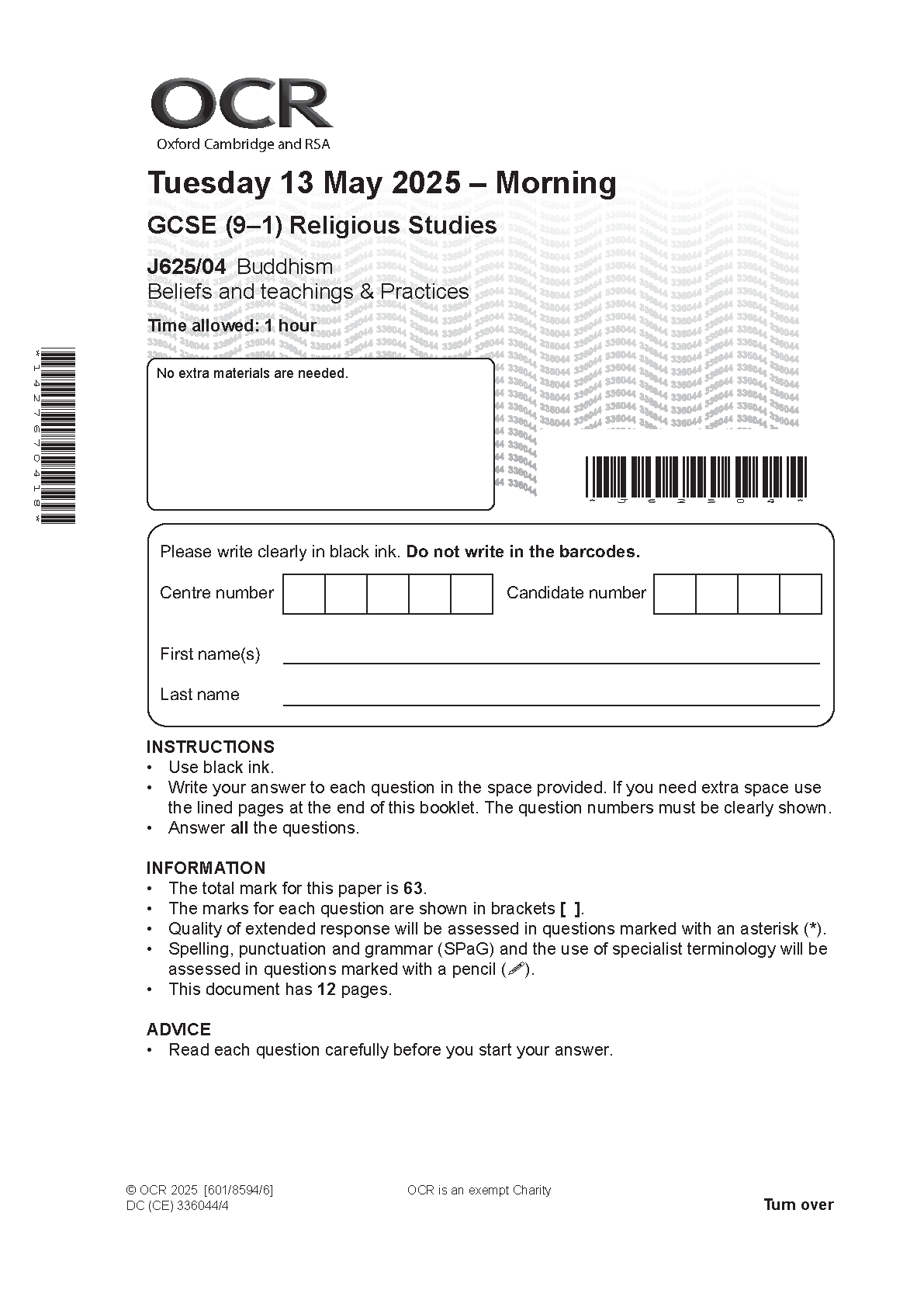 OCR GCSE Religious Studies Paper 4 2025 Question Paper PDF IMG-1