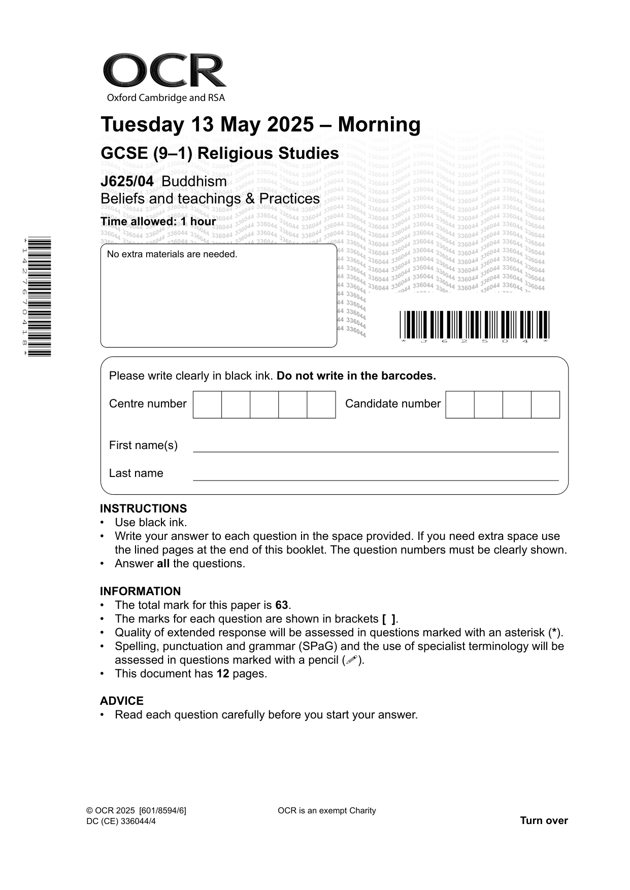 OCR GCSE Religious Studies Paper 4 2025 Question Paper PDF