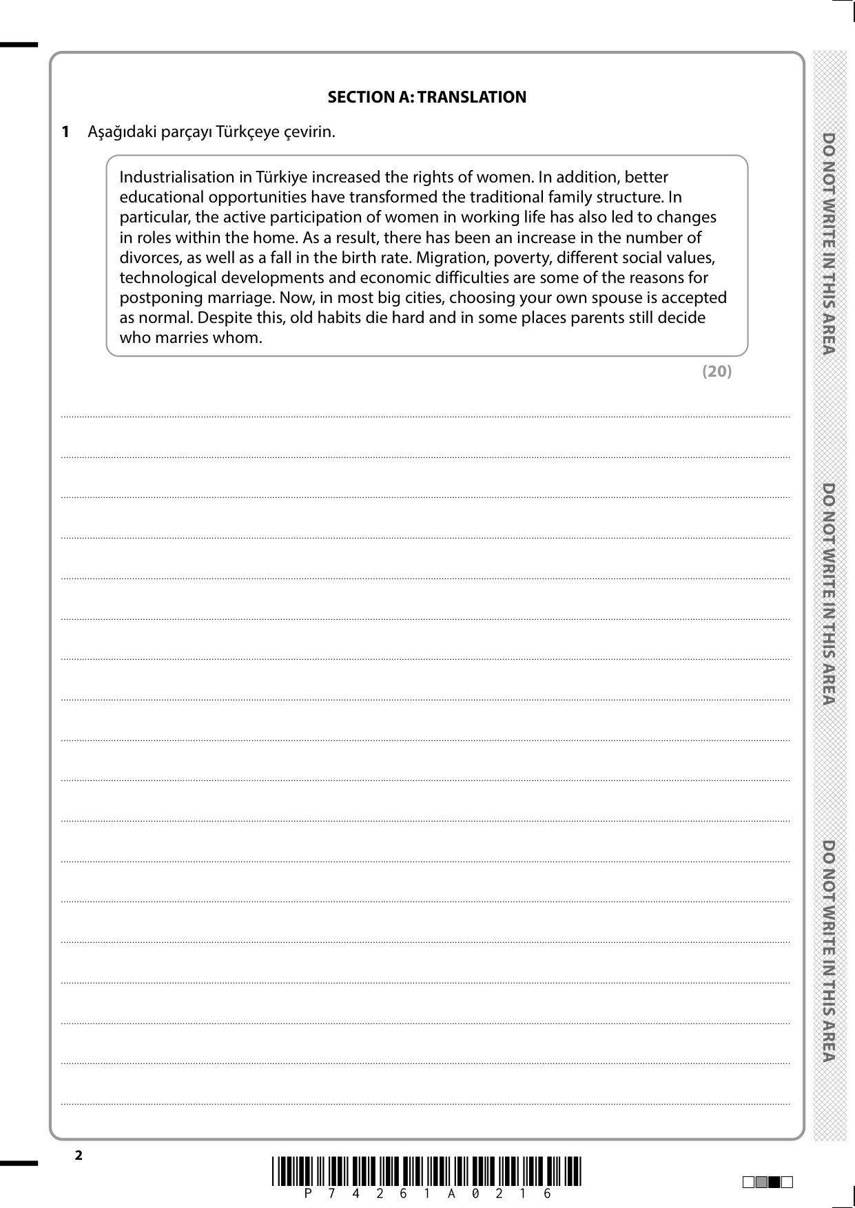 Pearson Edexcel A Level Turkish Paper 2 2025 Question Paper