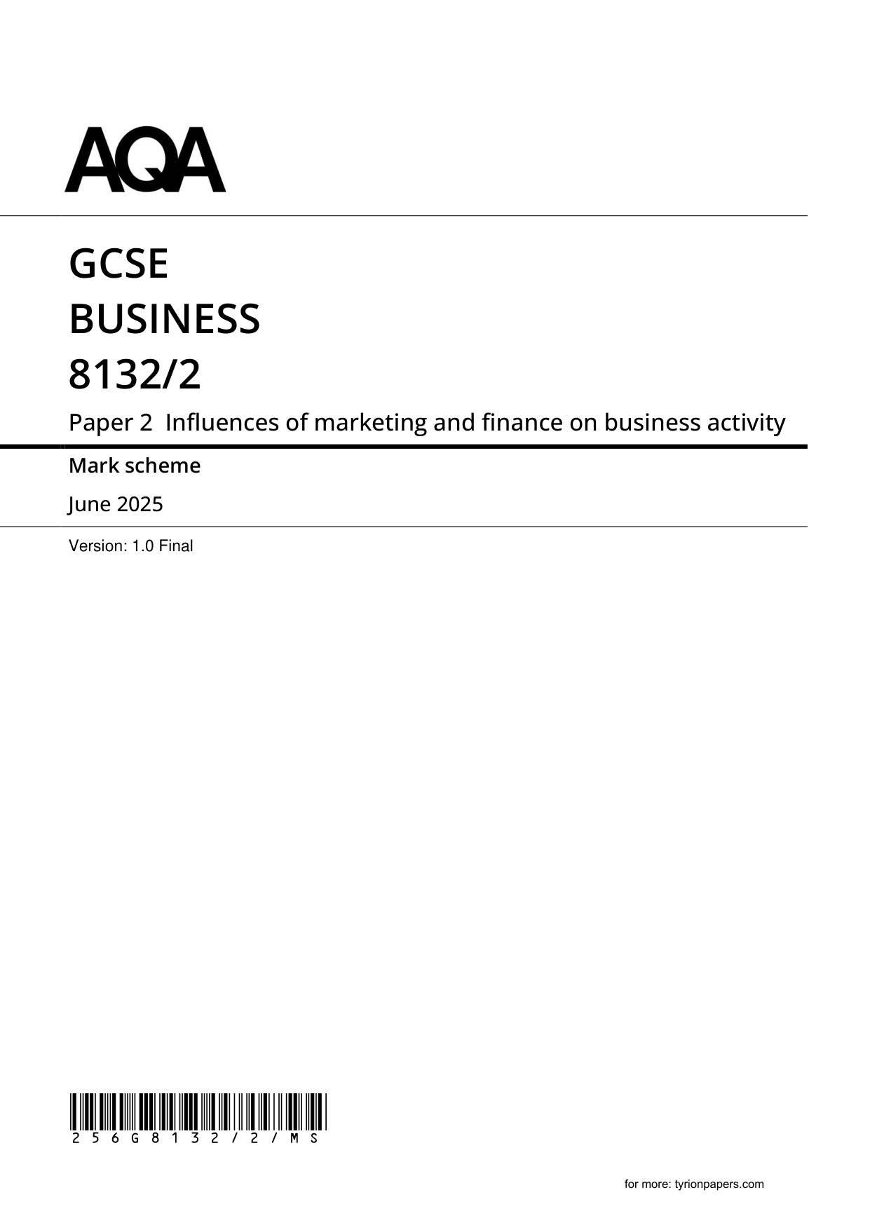 AQA GCSE Business Paper 2 2025 Mark Scheme