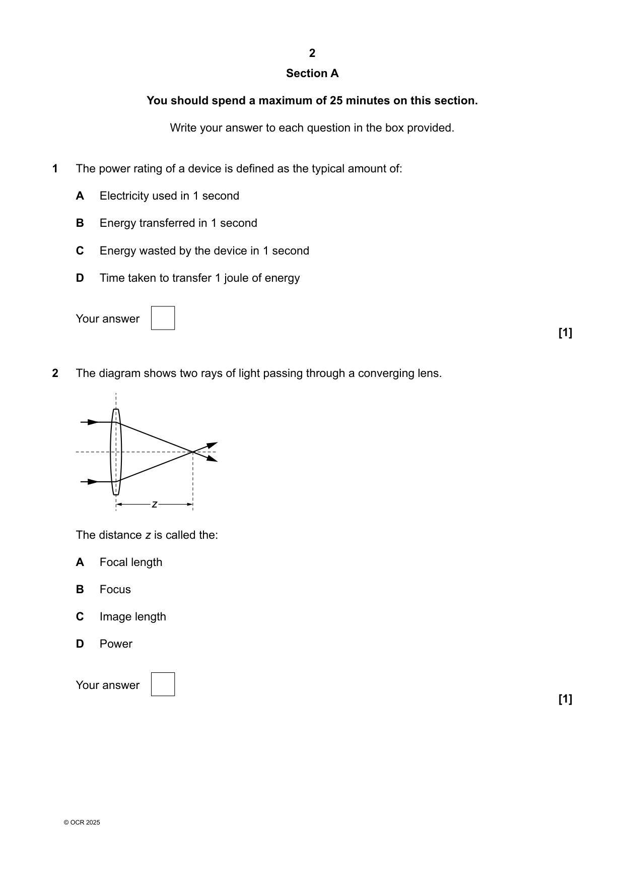 OCR AS Physics B Paper 1 2025 Question Paper