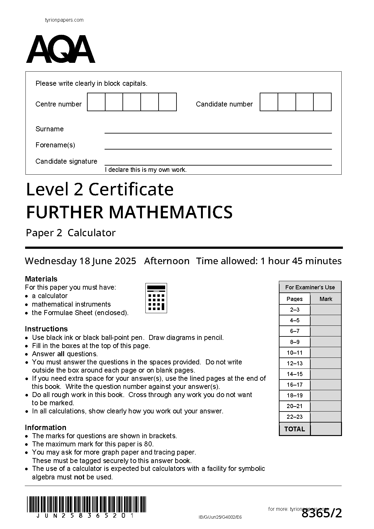 AQA GCSE Further Maths Paper 1 2025 Question Paper IMG-1