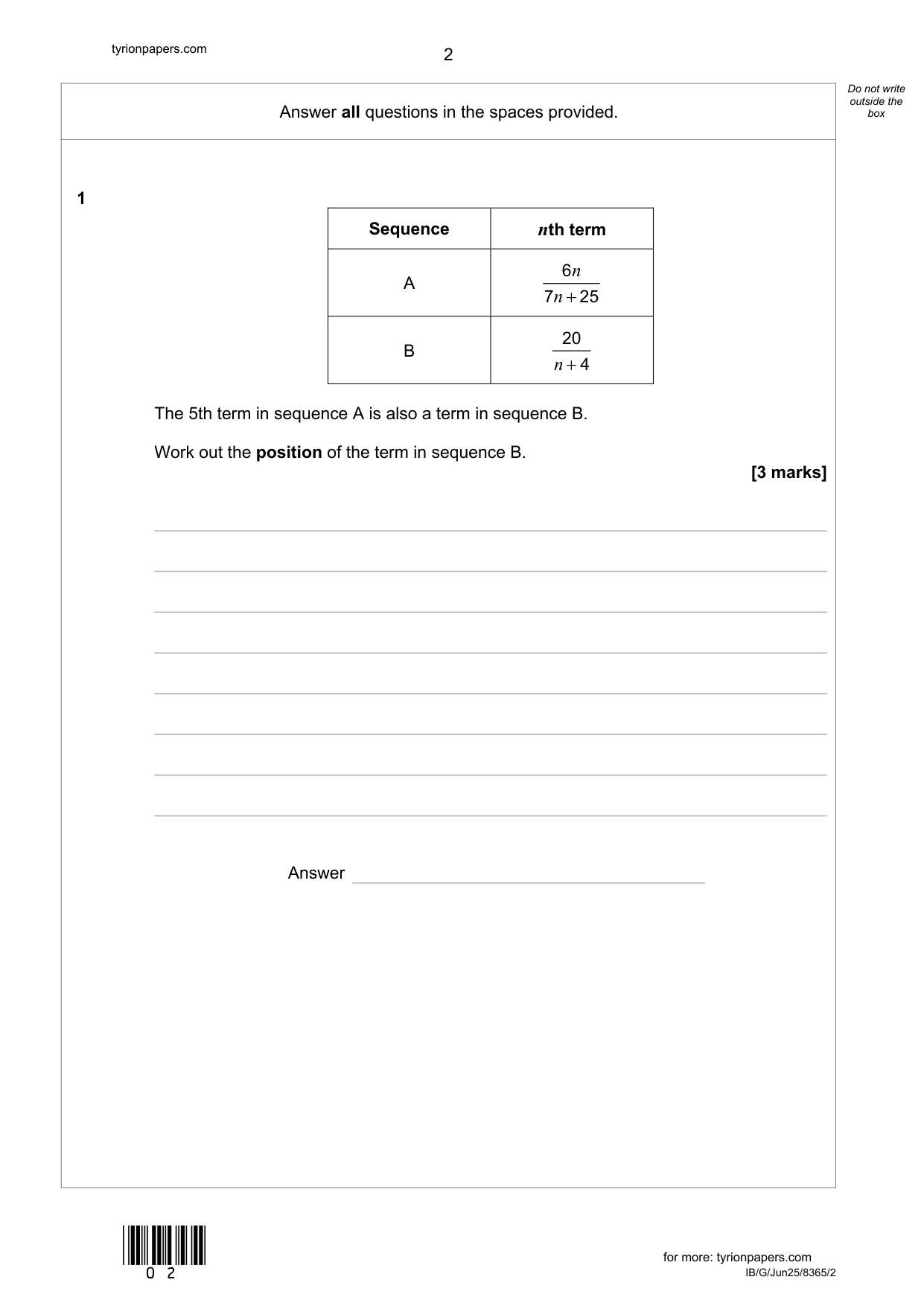 AQA GCSE Further Maths Paper 1 2025 Question Paper