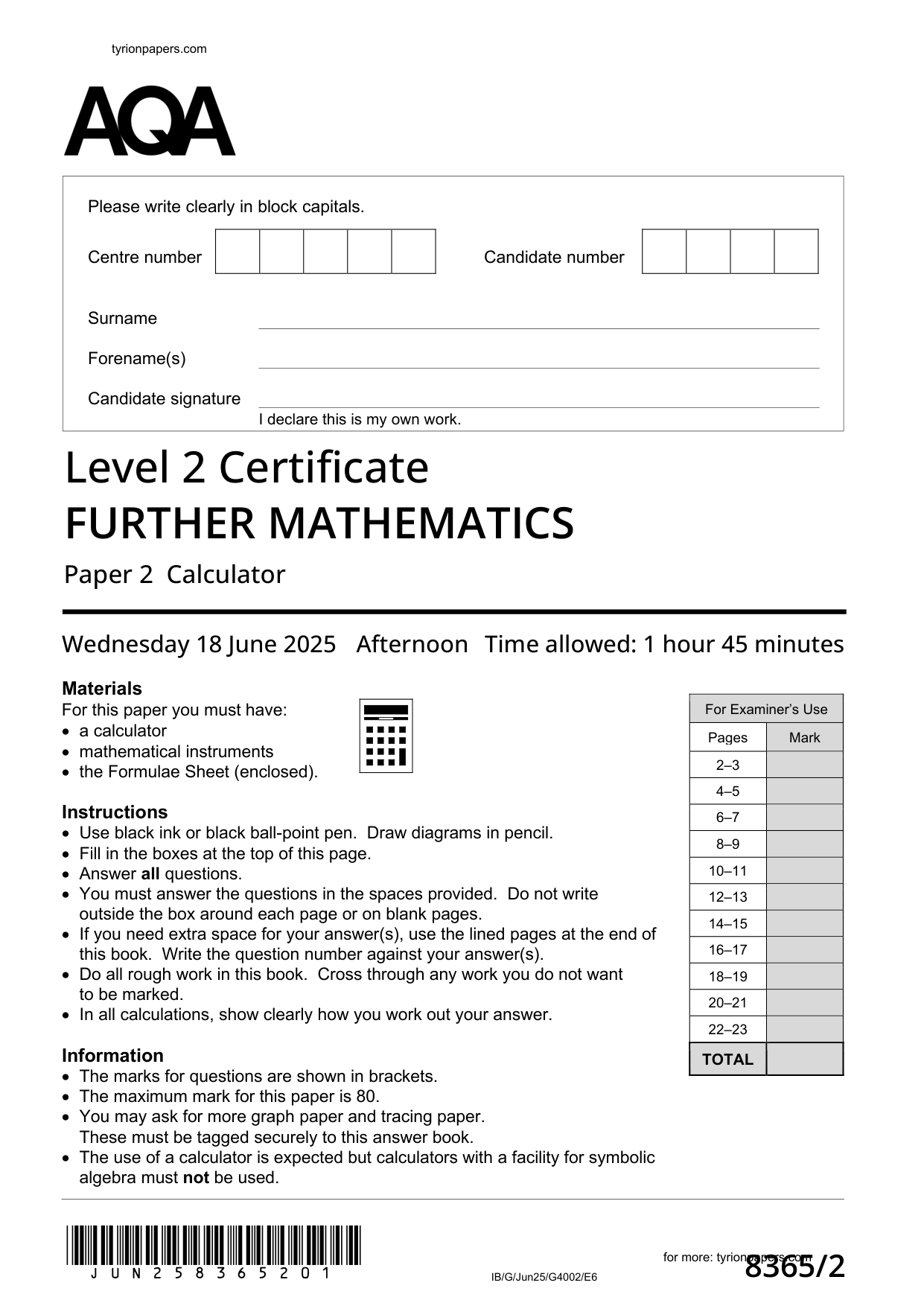 AQA GCSE Further Maths Paper 1 2025 Question Paper