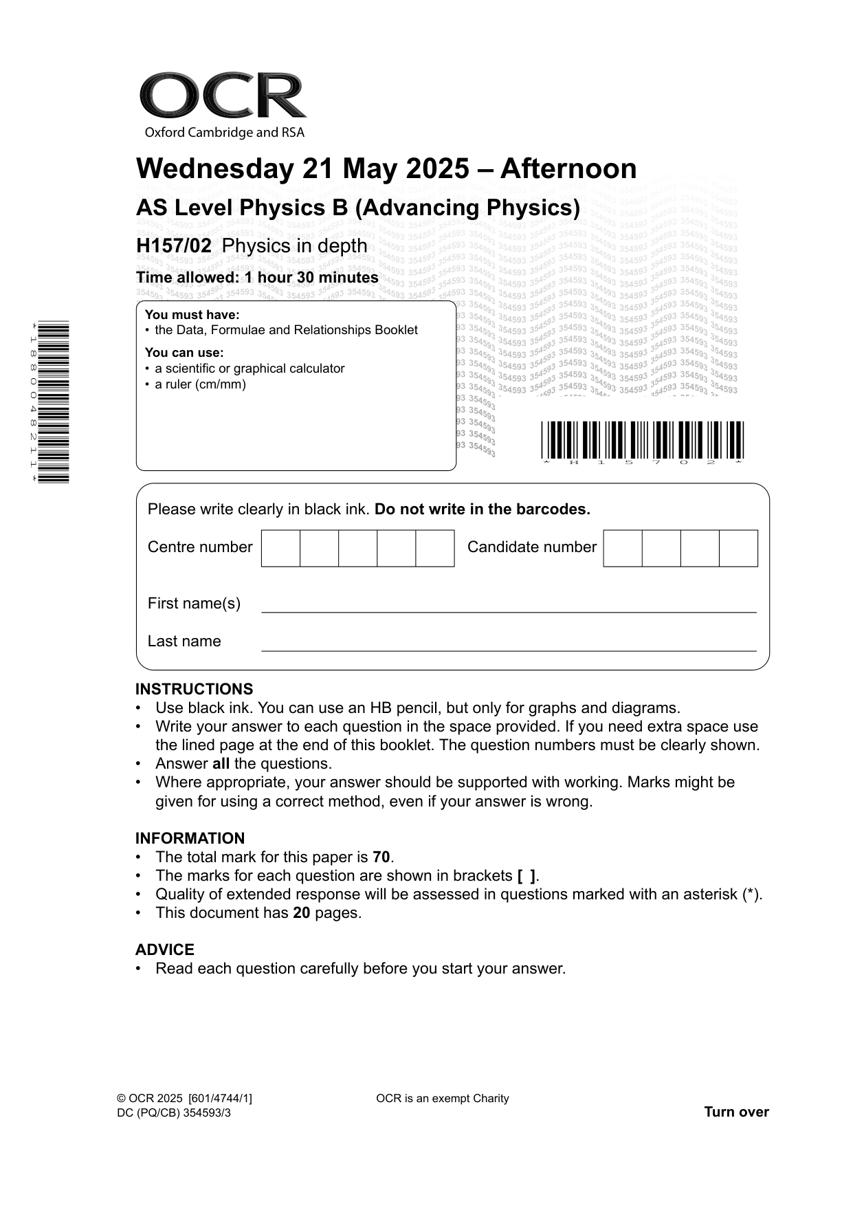 OCR AS Physics B Paper 2 2025 Question Paper