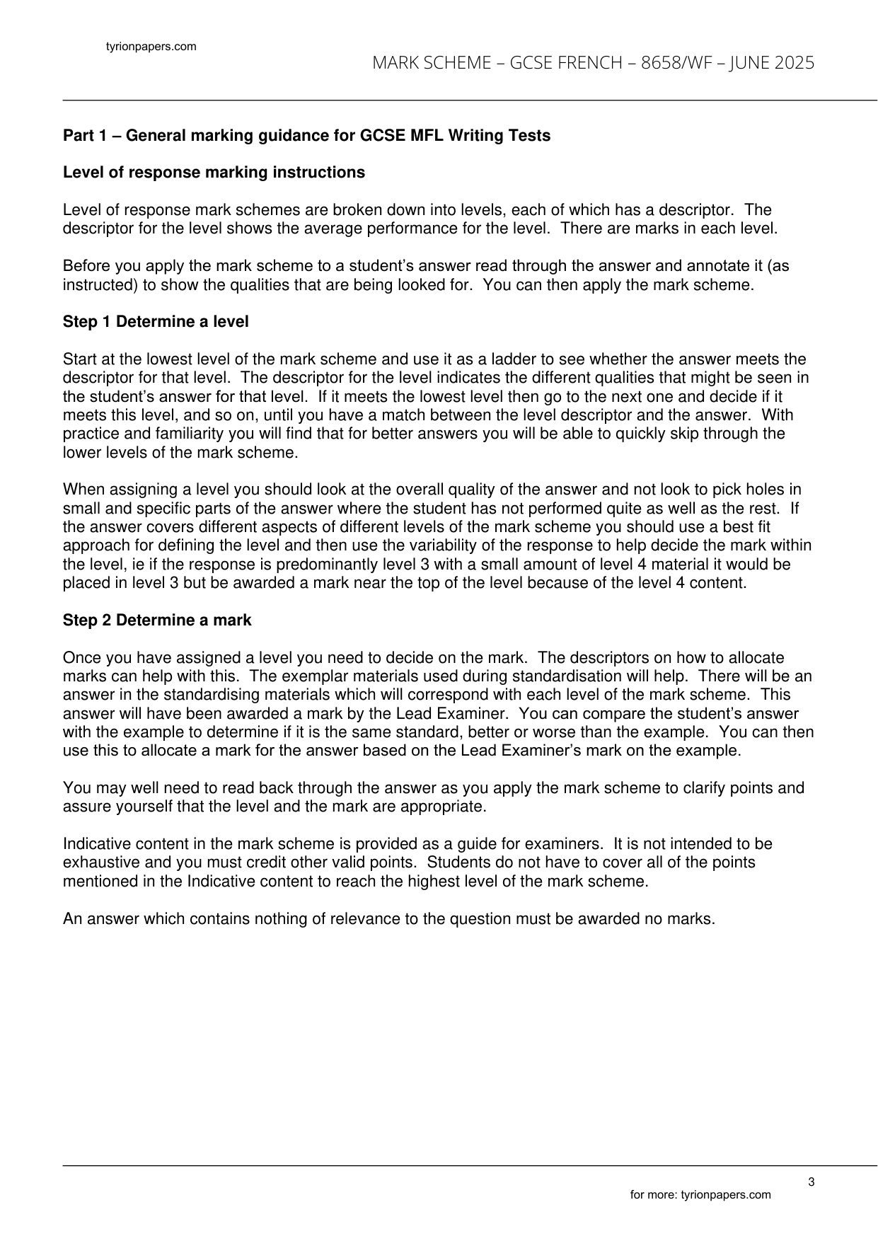 AQA GCSE French Paper 4F 2025 Mark Scheme IMG-3