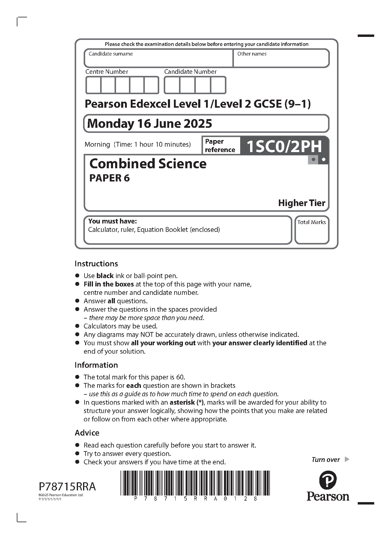 Pearson Edexcel GCSE Combined Science Paper 6 Higher 2025 QP IMG-1