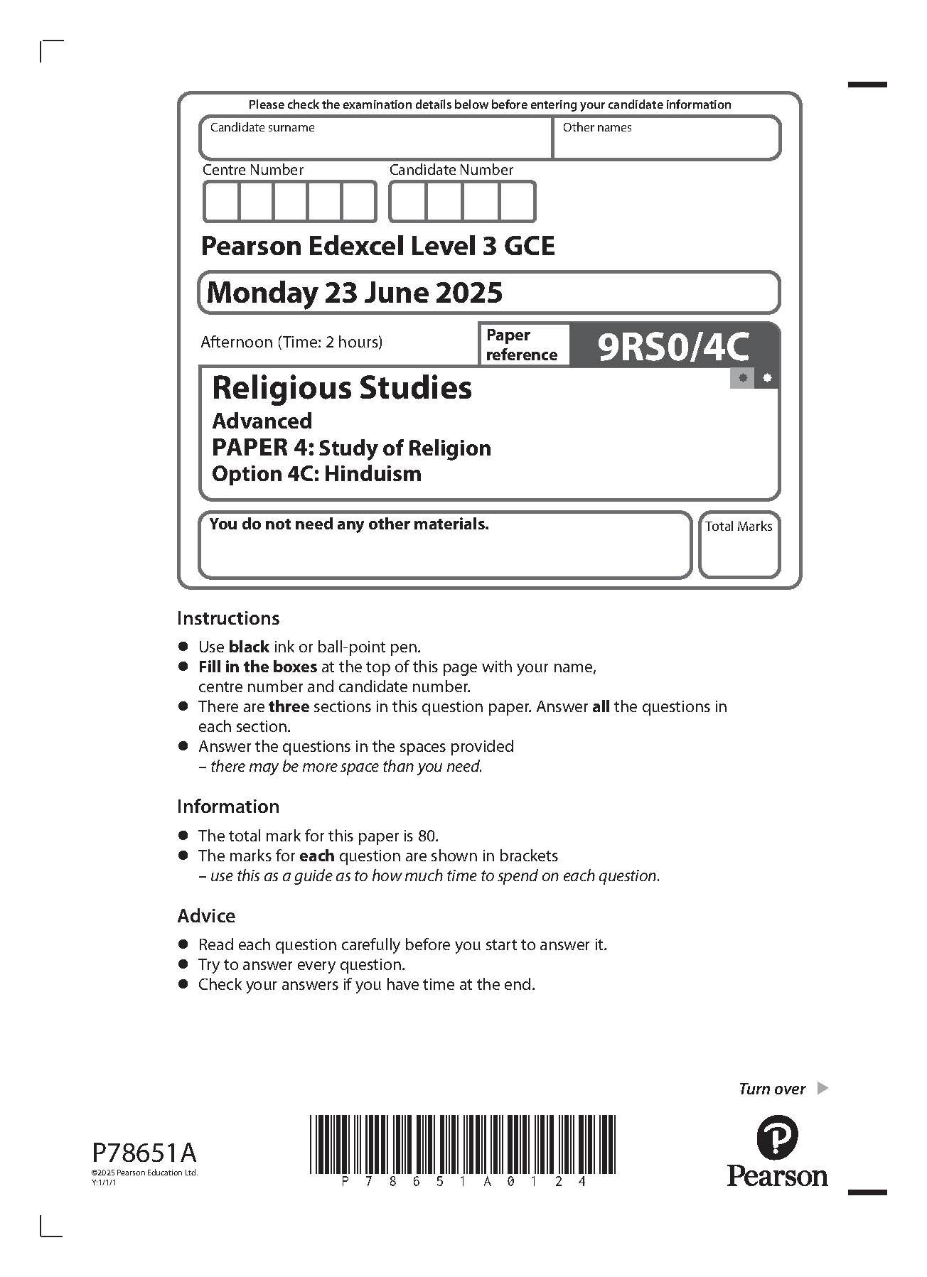 Pearson Edexcel A Level Religious Studies Paper 4C 2025 QP IMG-1