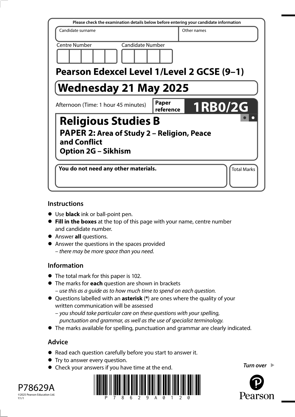 Pearson Edexcel A Level Religious Studies Paper 4C 2025 QP
