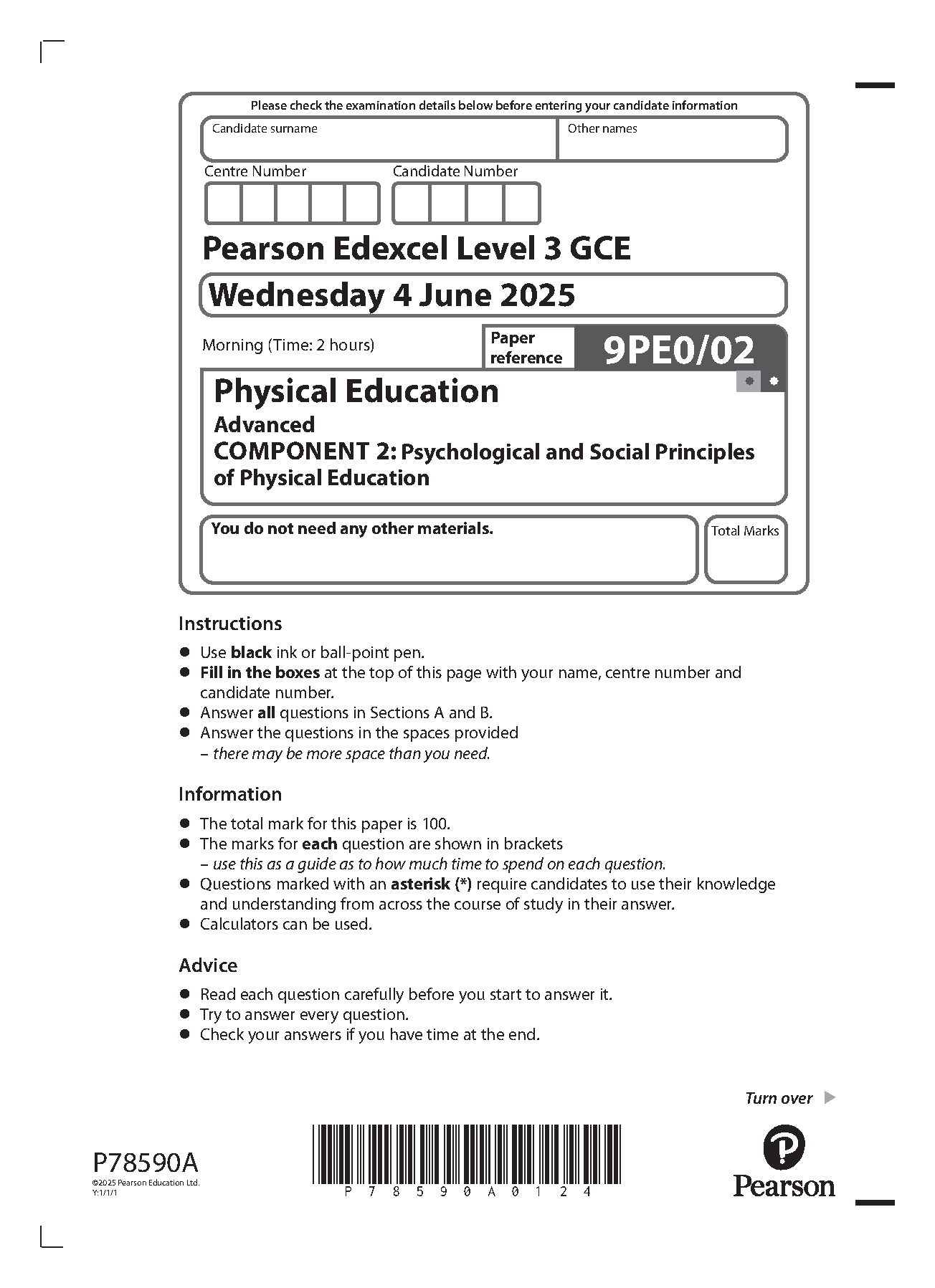 Pearson Edexcel A Level Physical Education 2025 Paper 2 QP IMG-1
